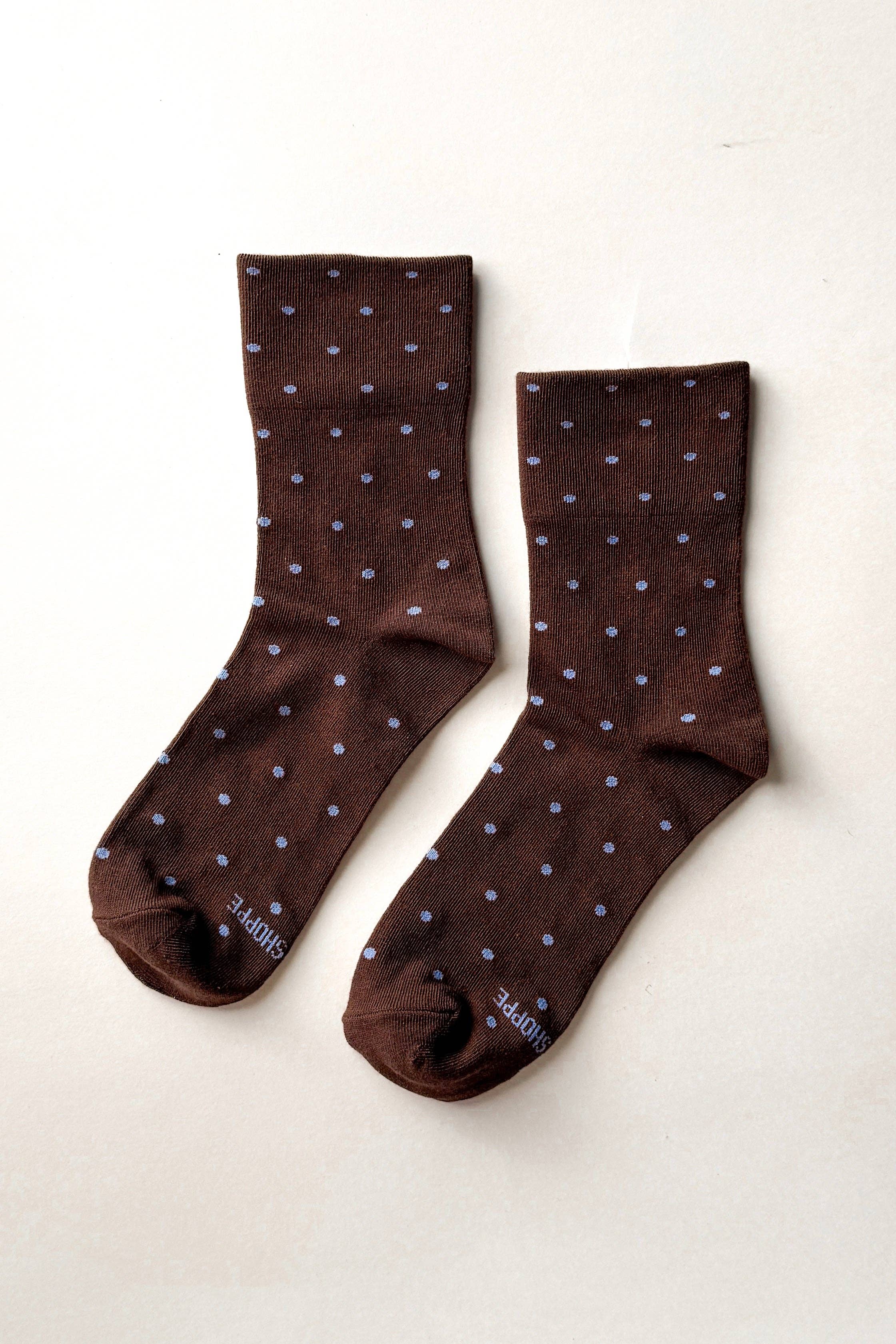 Polka Dot Sneaker Socks – Cacao/Blue