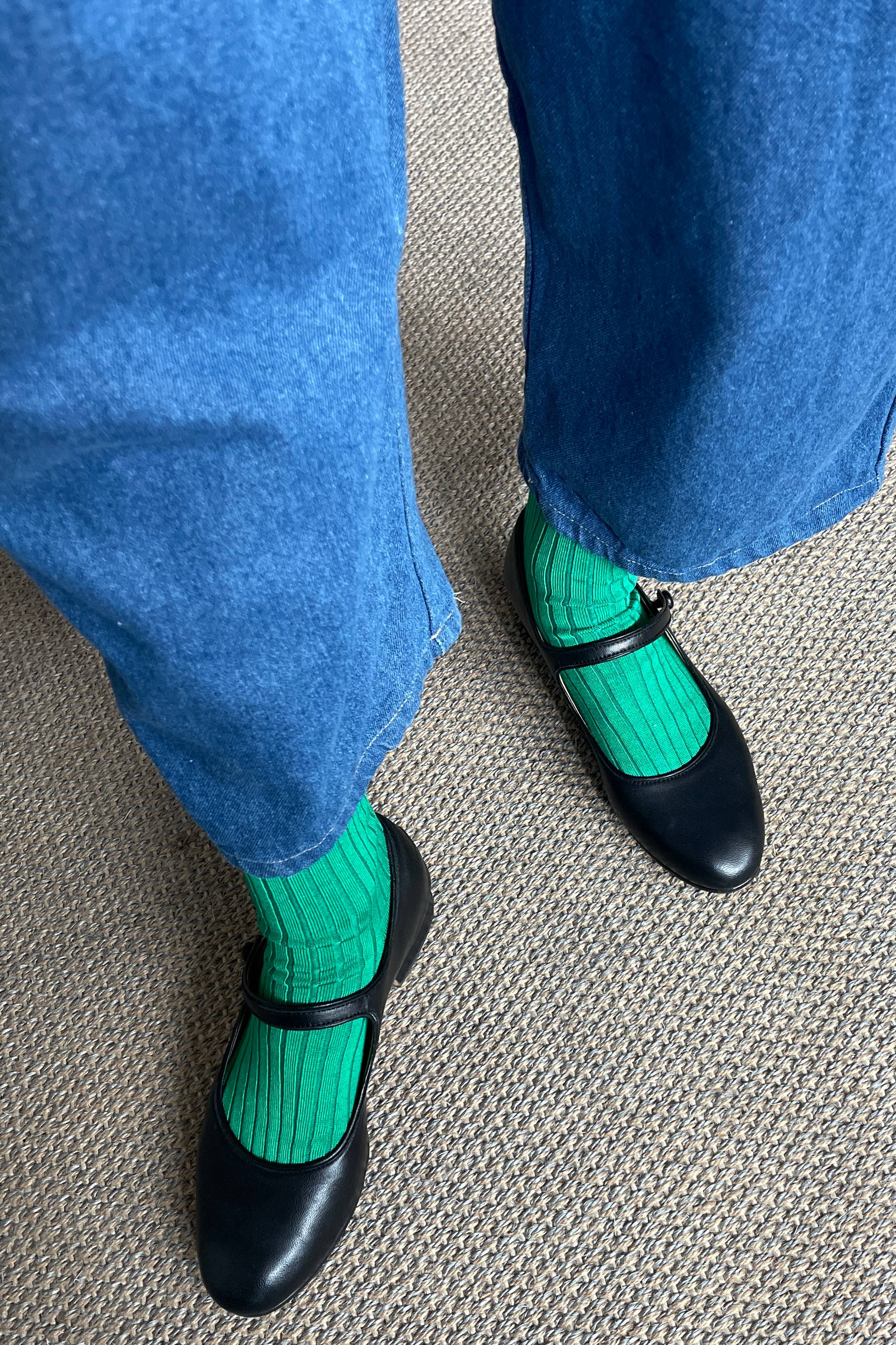 Ribbed Mercerized Cotton Socks in Pesto Green
