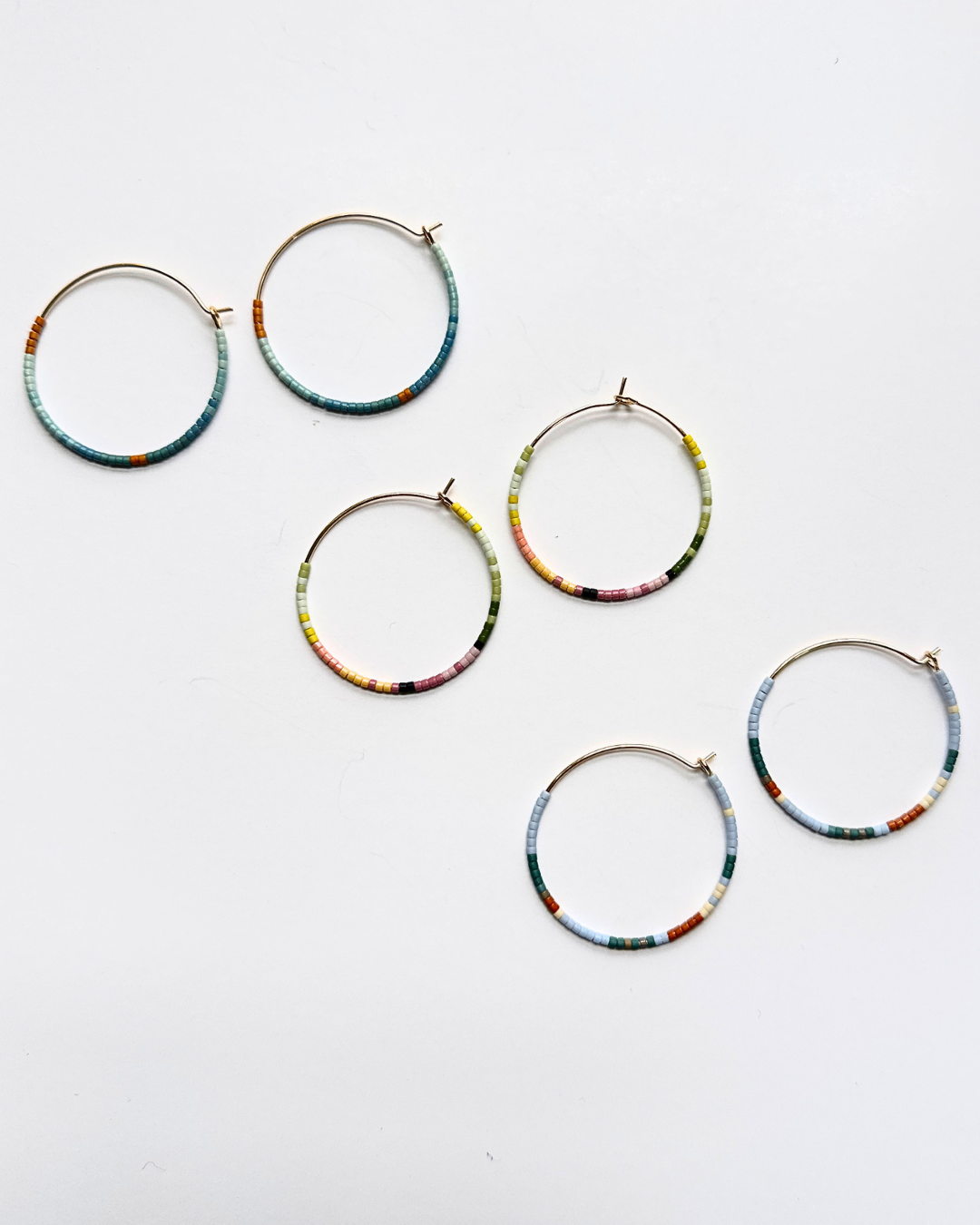 Japanese Glass Beaded Hoop Earrings - Blue, Orange