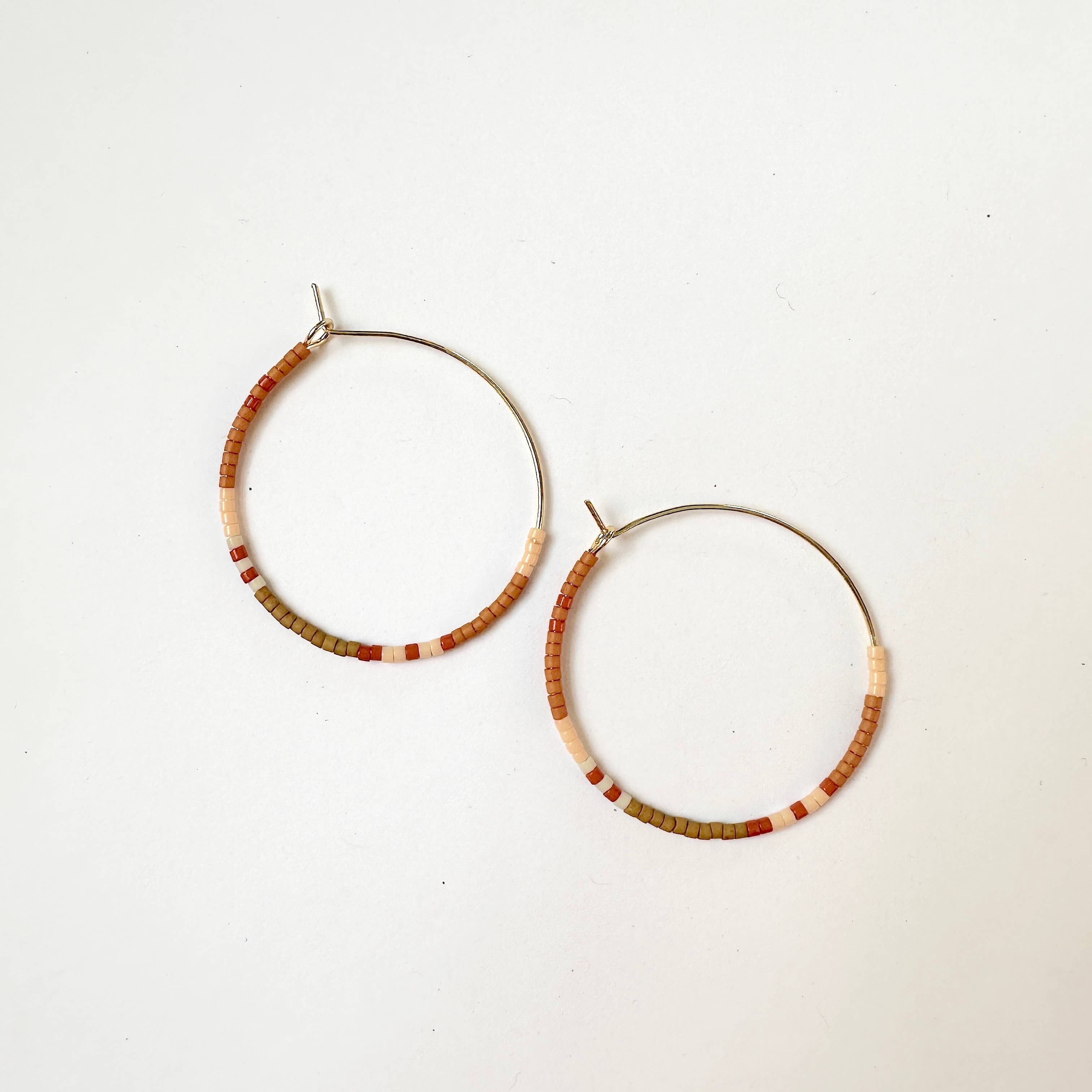 Beaded Hoop Earrings - Orange