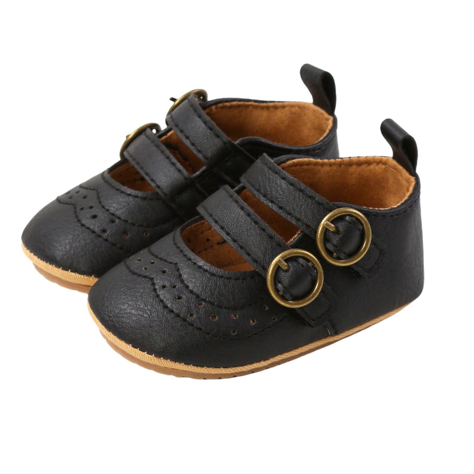 Black Double Buckle Mary Jane Baby Shoes, 3-6 Months