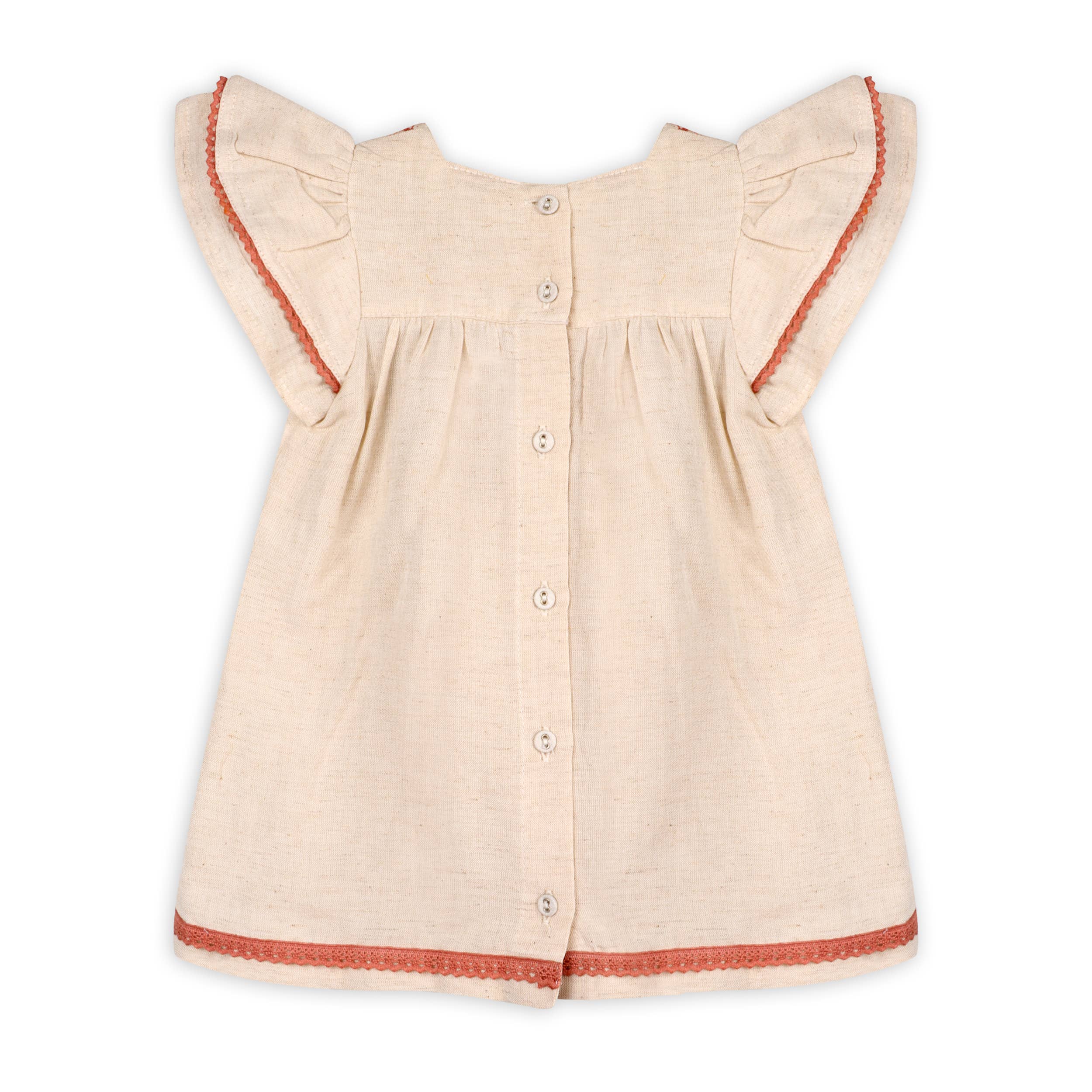 Avalyn Floral Embroidered Baby Dress + Bloomer (Linen Blend): Natural / 3-6M