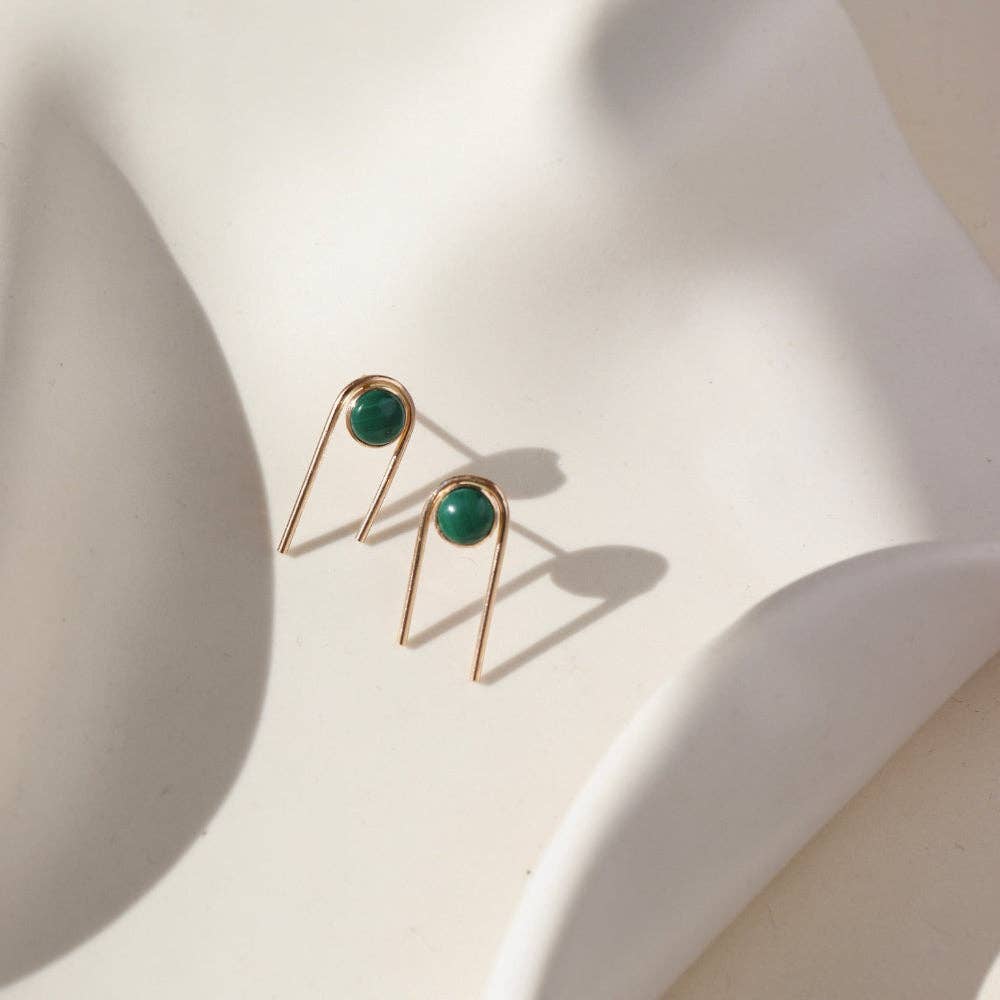 Arc Studs with Malachite | Green Stud Earrings: 14k Gold Fill