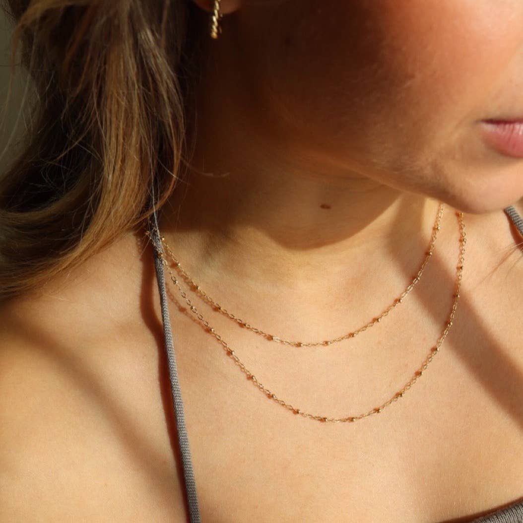 Delicate Beaded Chain Necklace in 14k Gold Fill - 14 Inches