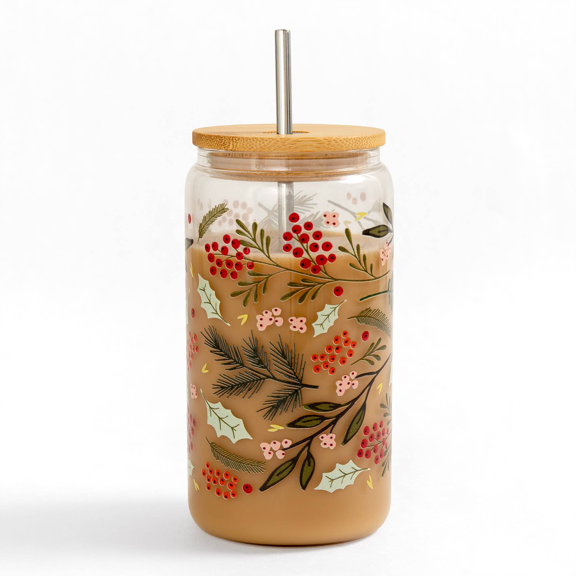 Winter Berries Glass Can