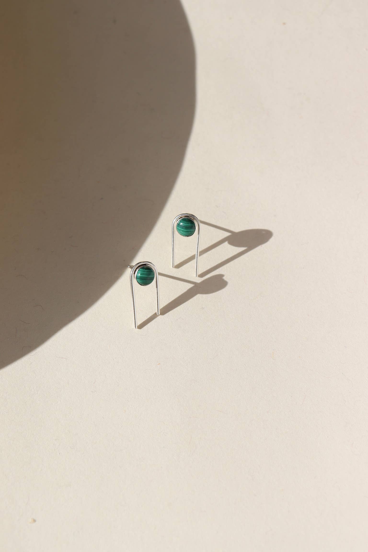 Arc Studs with Malachite | Green Stud Earrings: 14k Gold Fill