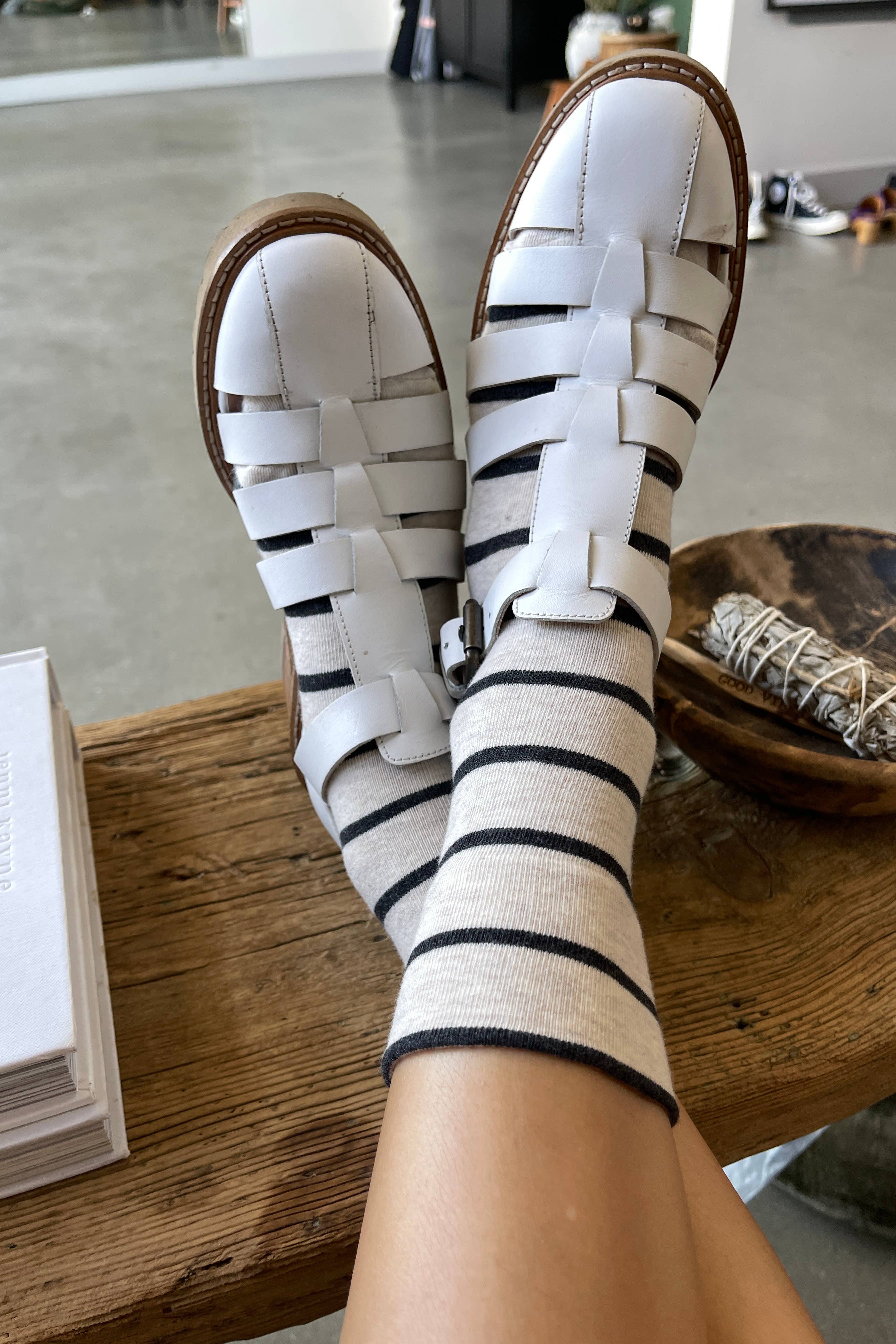 Wally Socks: Wide/Grey Stripe