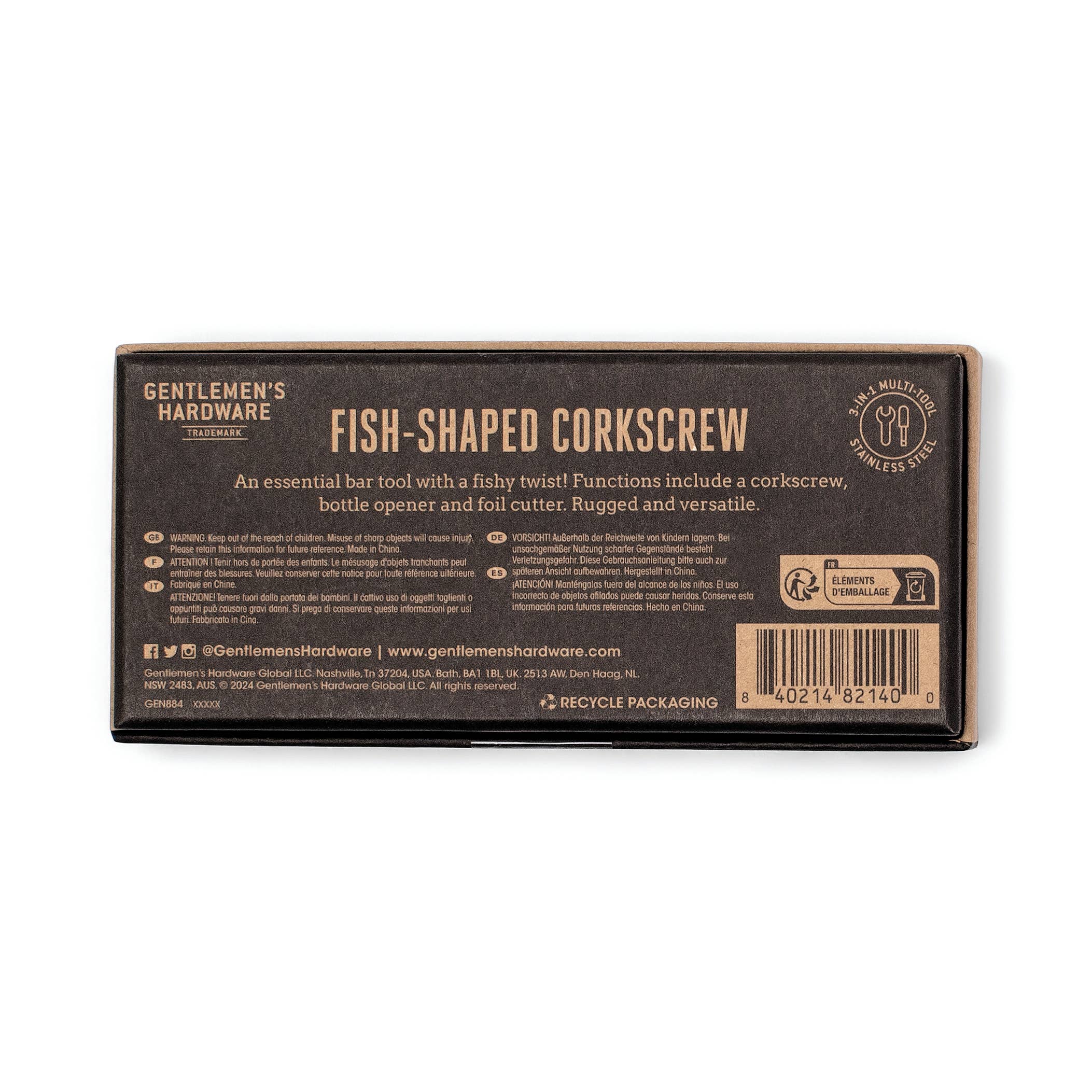 Gentlemen's Hardware Fish-Shaped Waiter's Corkscrew