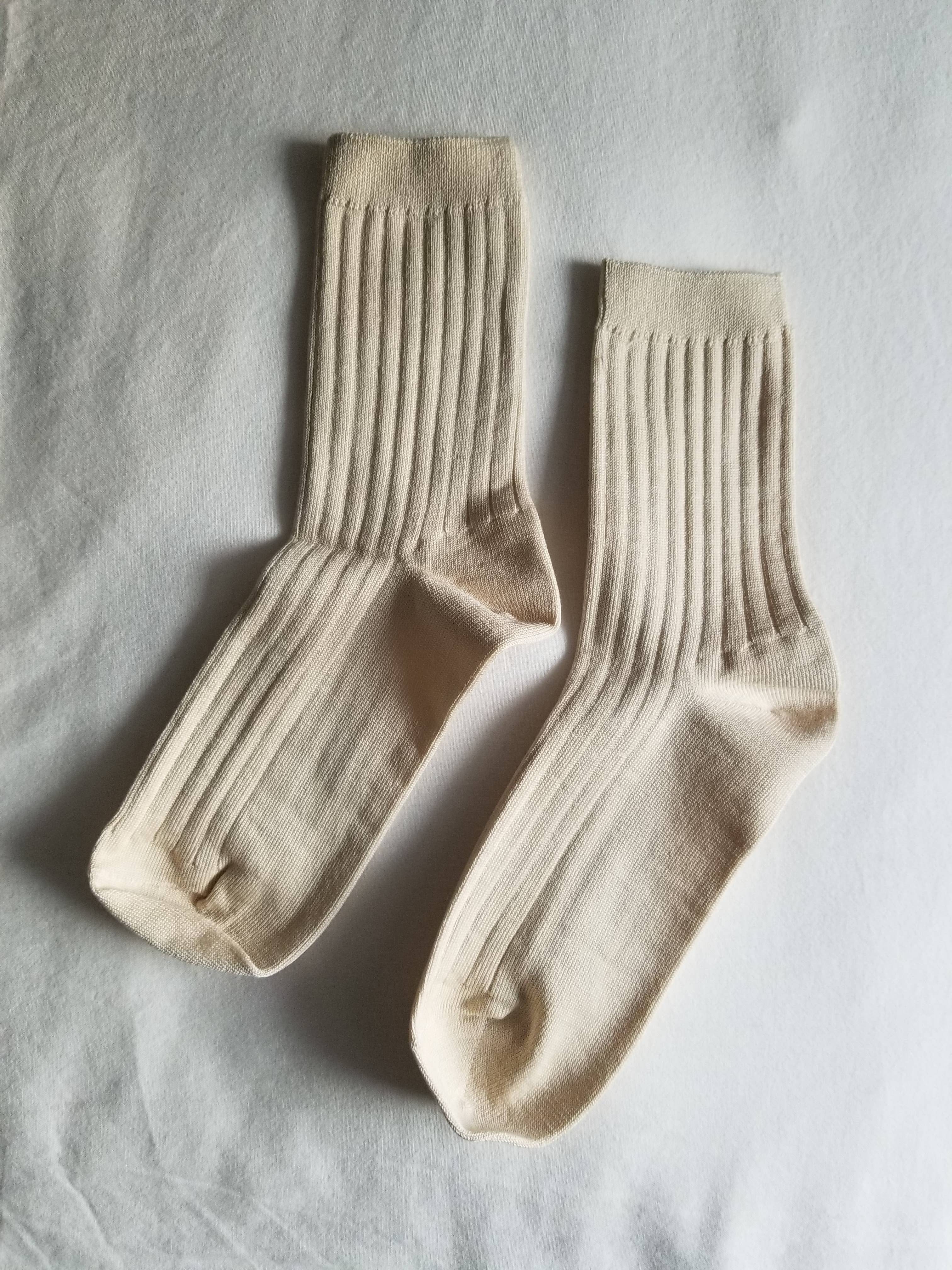 Mercerized Cotton Ribbed Socks in Porcelain