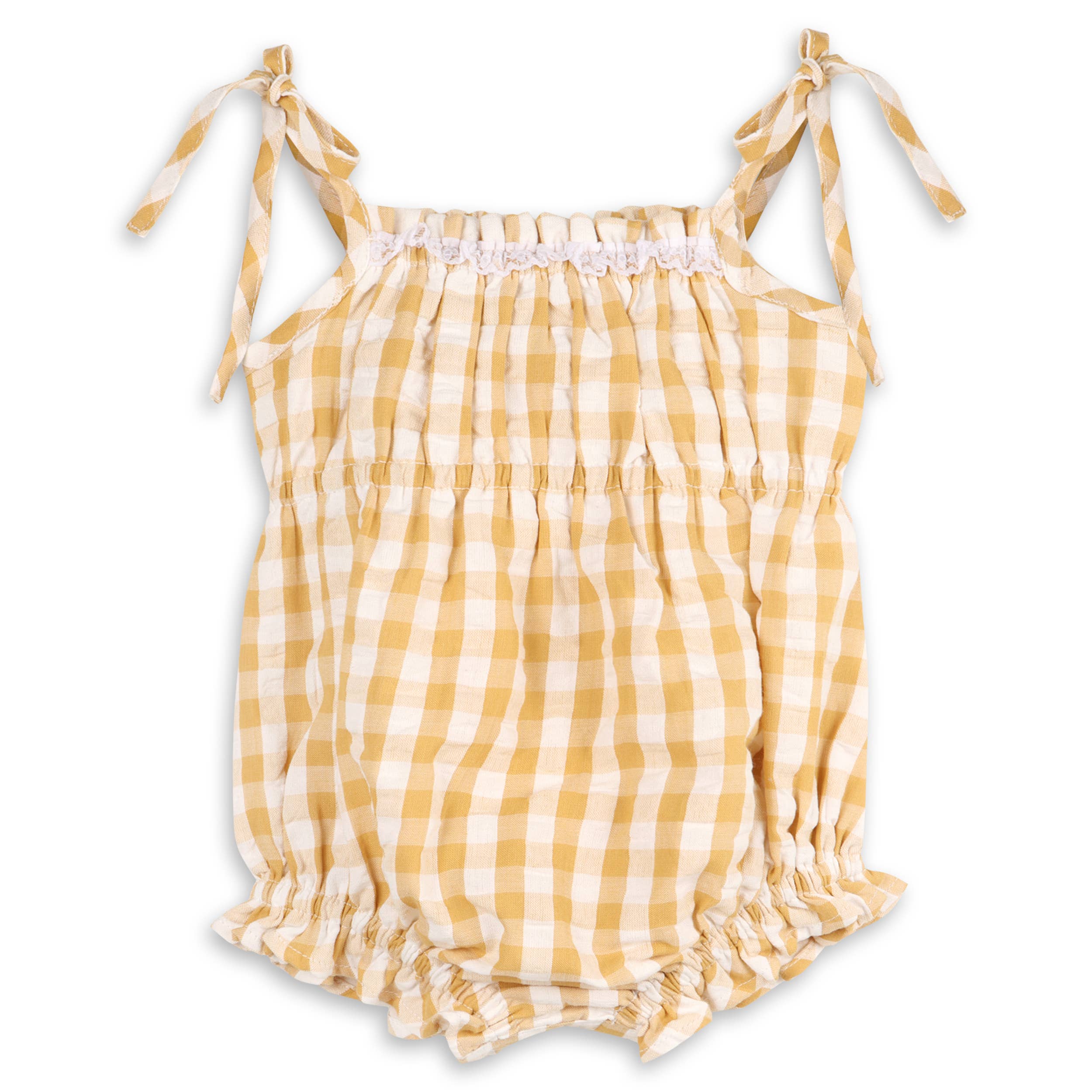 Lola Seersucker Gingham Organic Baby Romper with Headband