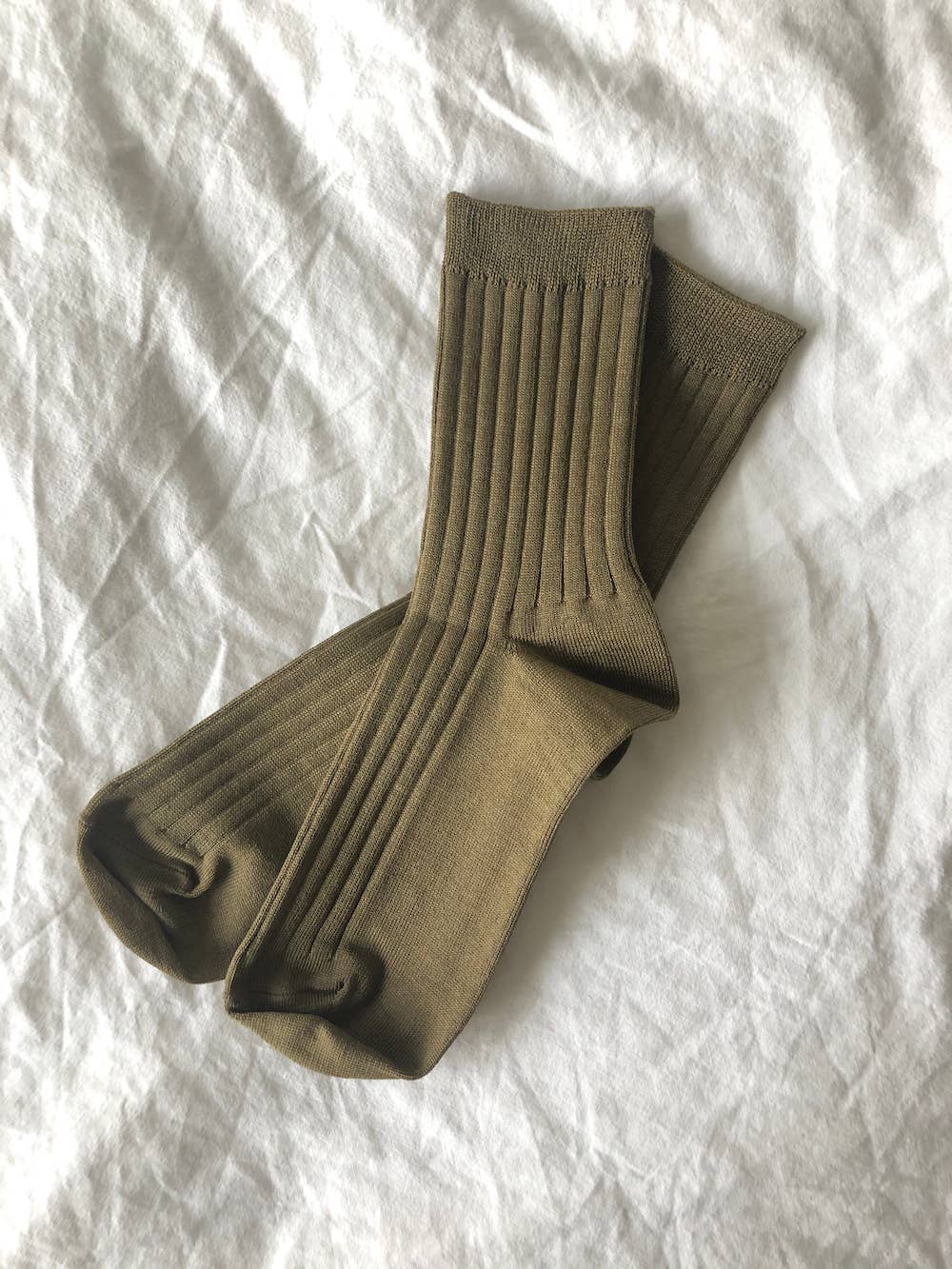 Ribbed Mercerized Cotton Socks in Pesto Green