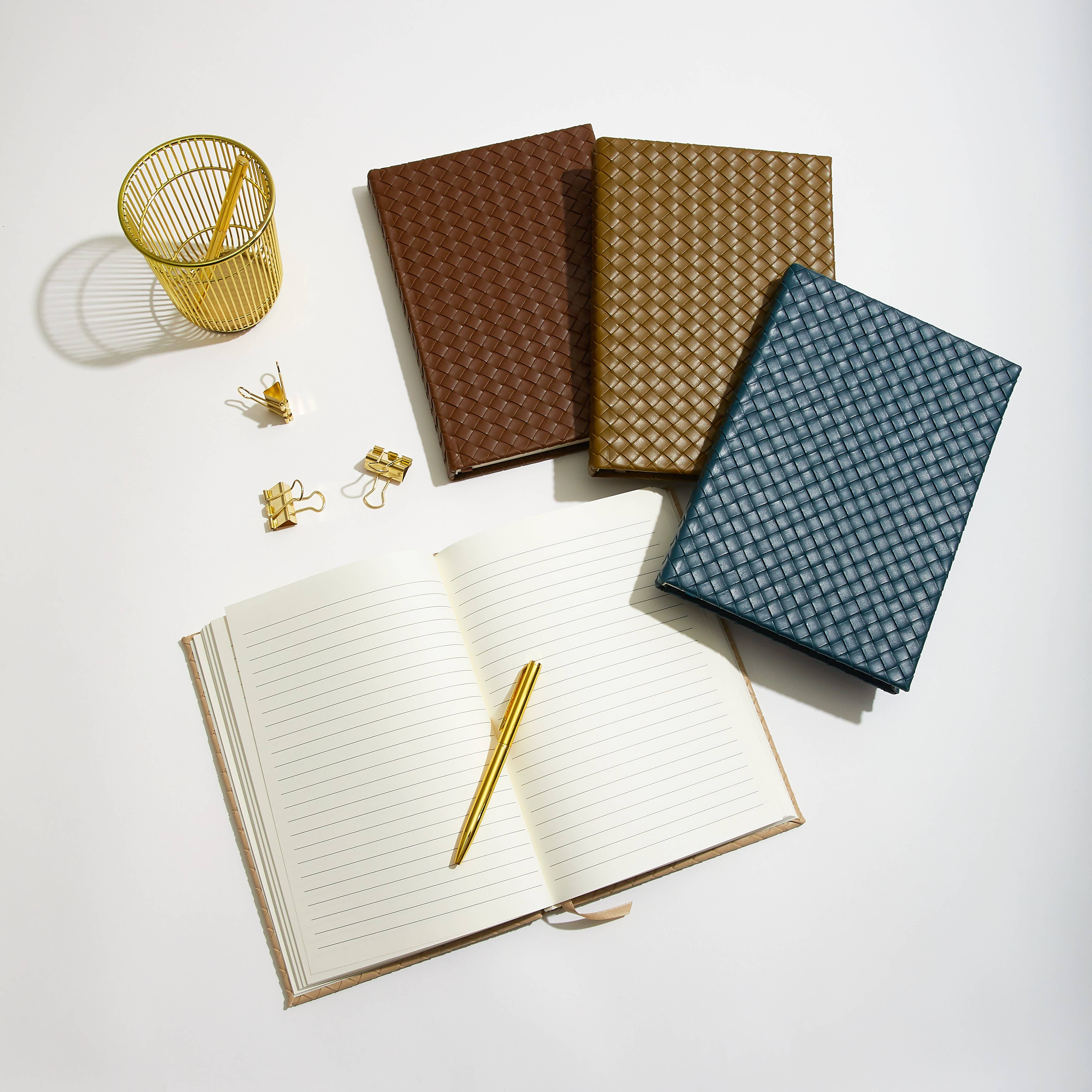 Woven Vegan Leather Journal – Brown