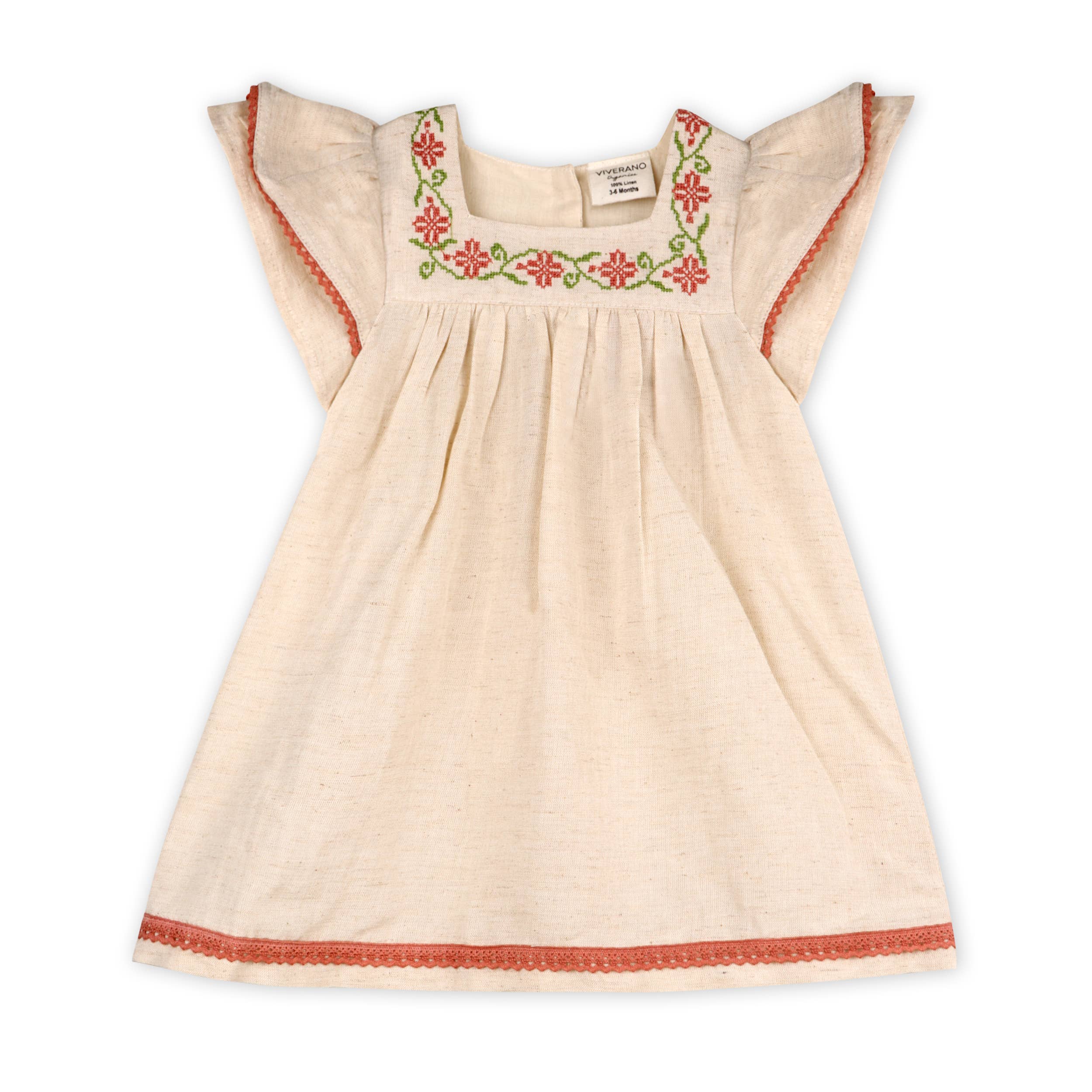 Avalyn Floral Embroidered Baby Dress + Bloomer (Linen Blend): Natural / 3-6M