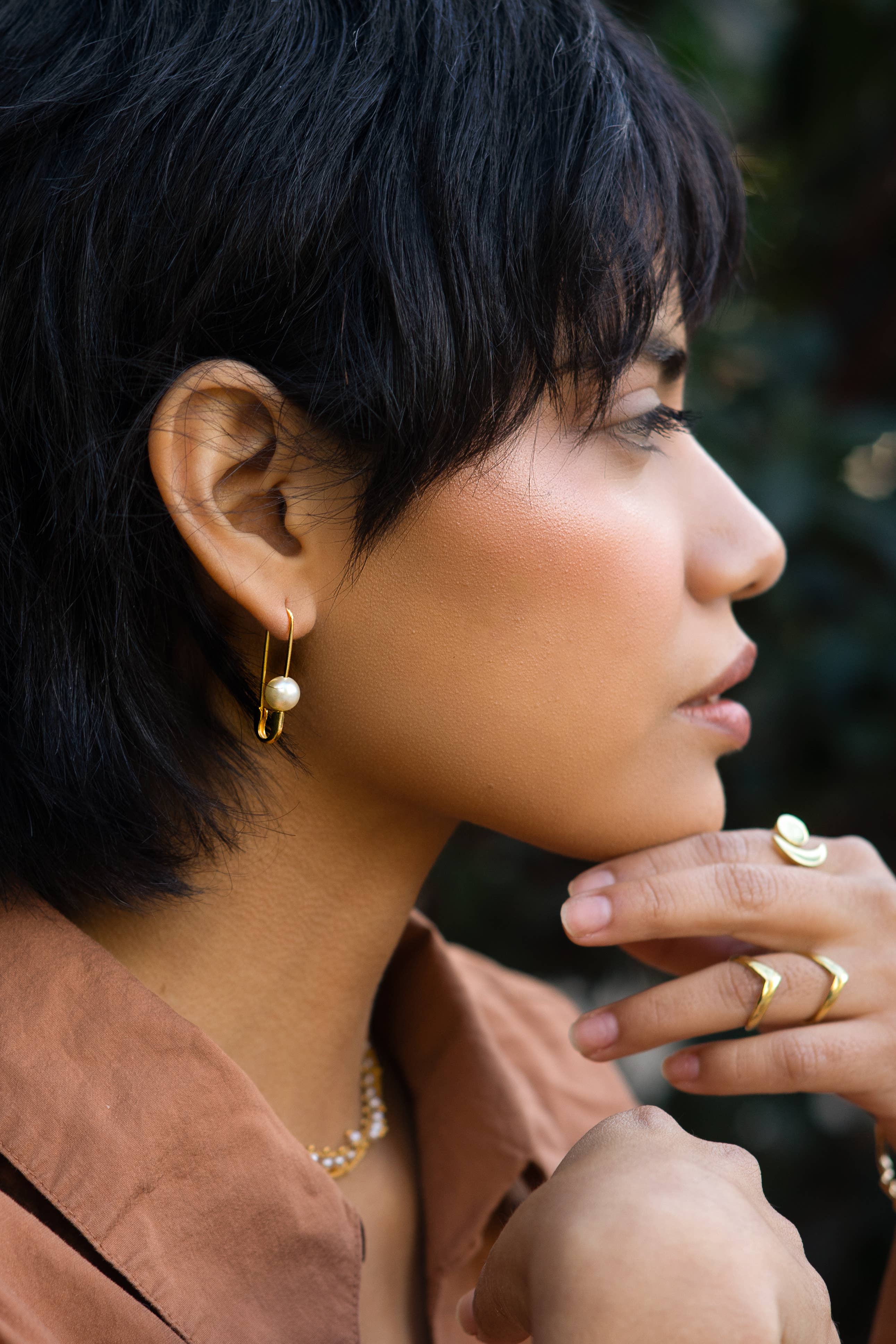 Roxy Pearl and 18K Gold Safety Pin Earrings