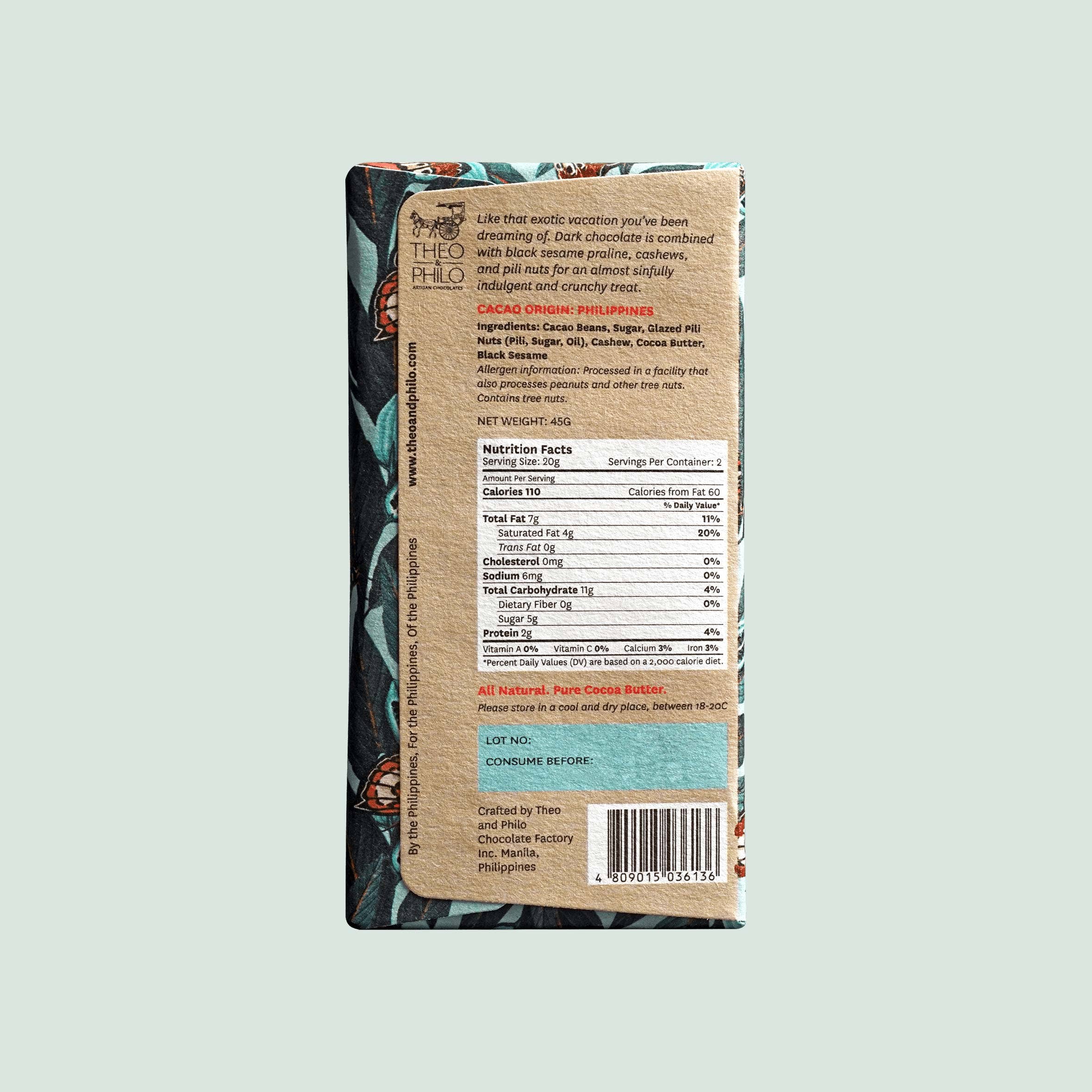 Dark Chocolate Bar with Black Sesame Seeds - 65% Cacao