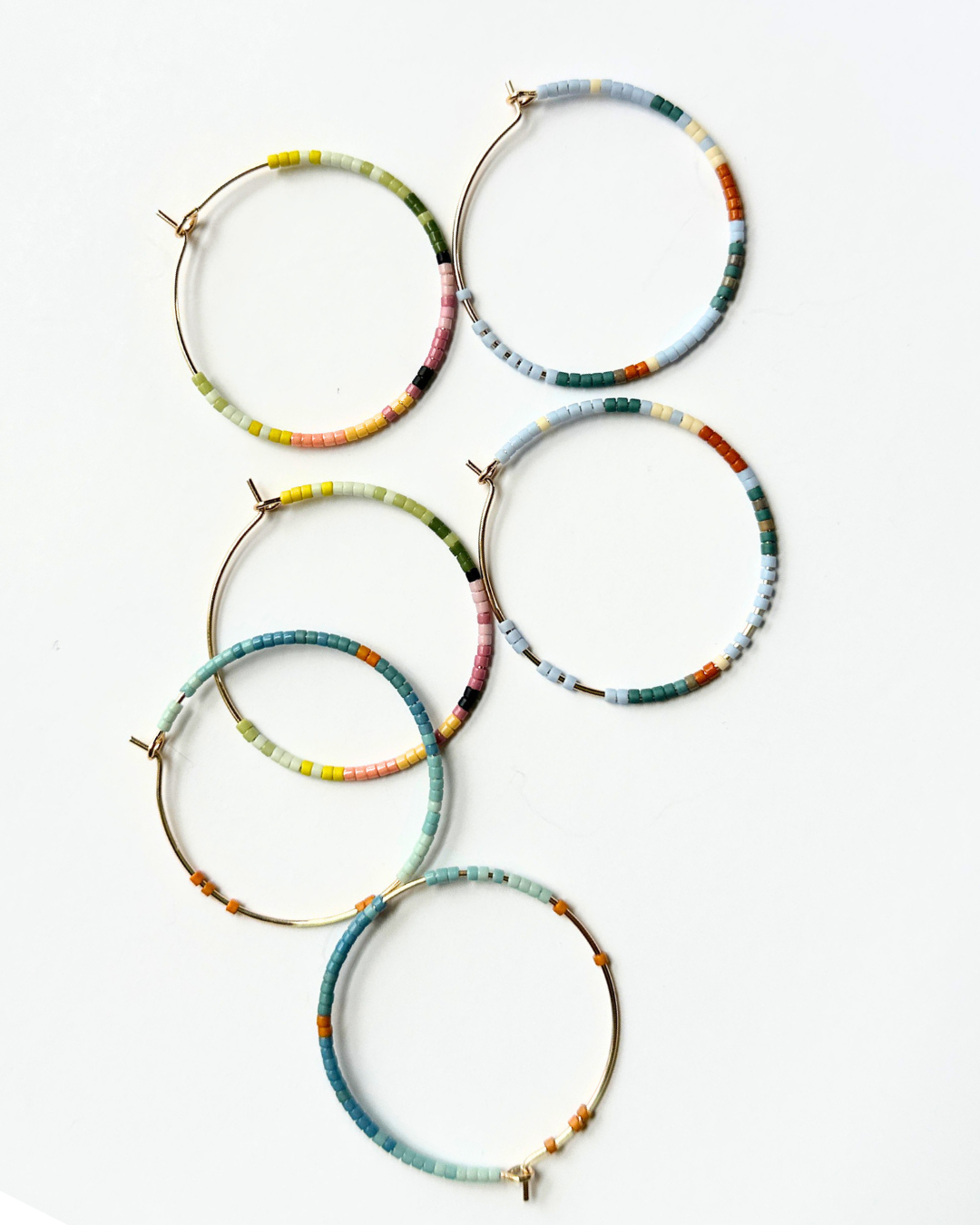 Japanese Glass Beaded Hoop Earrings - Blue, Orange