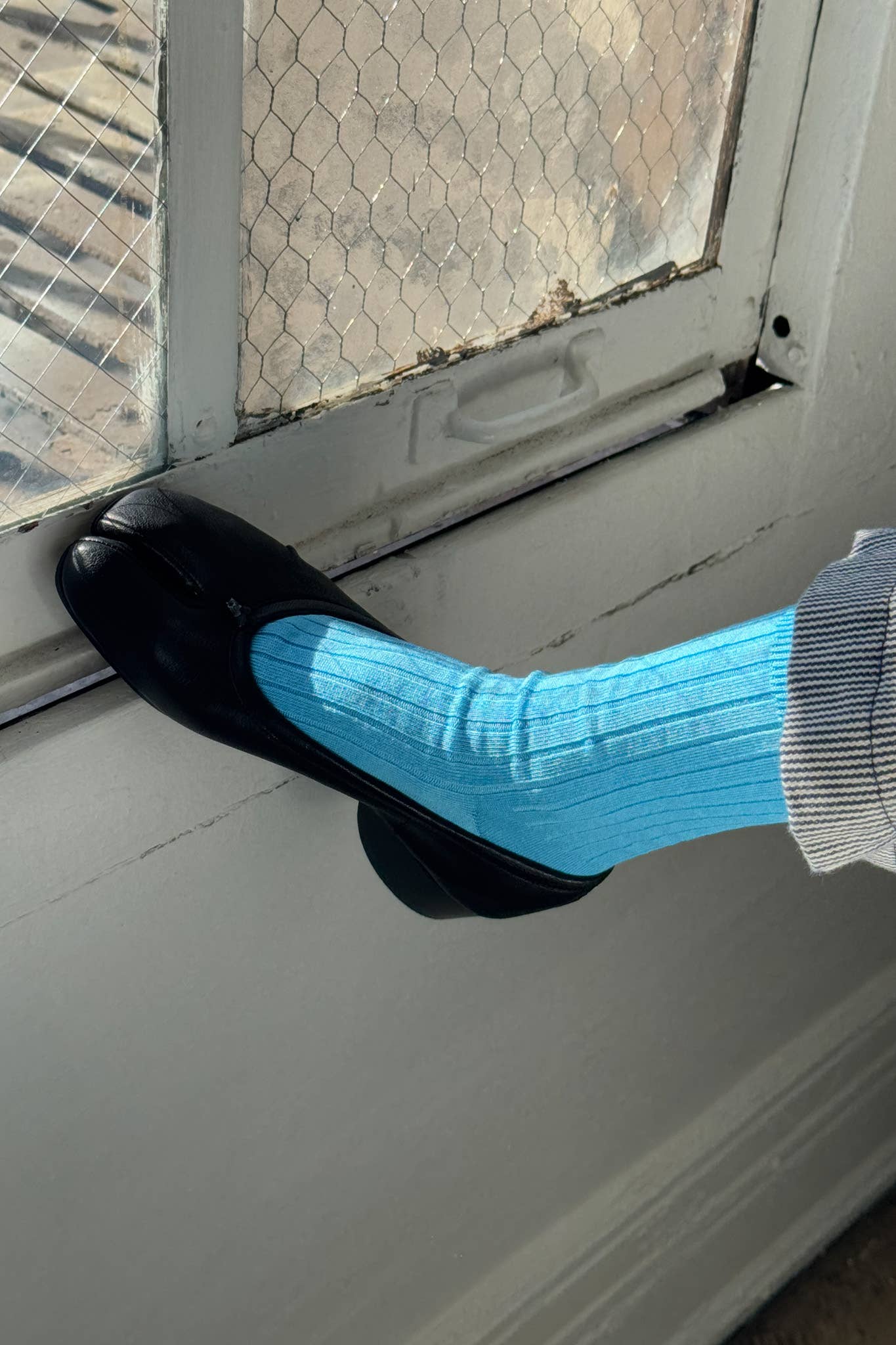 Mercerized Cotton Ribbed Socks in Porcelain