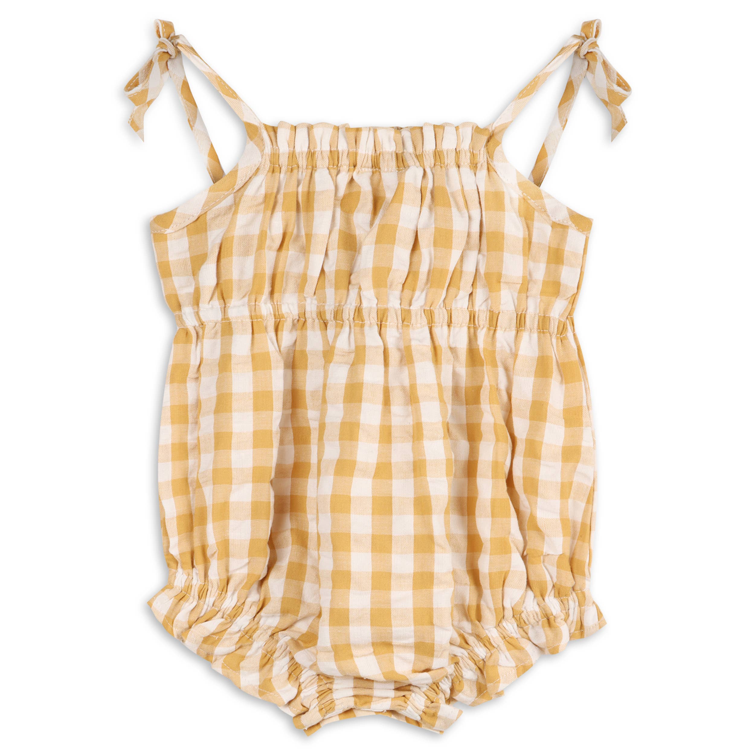 Lola Seersucker Gingham Organic Baby Romper with Headband