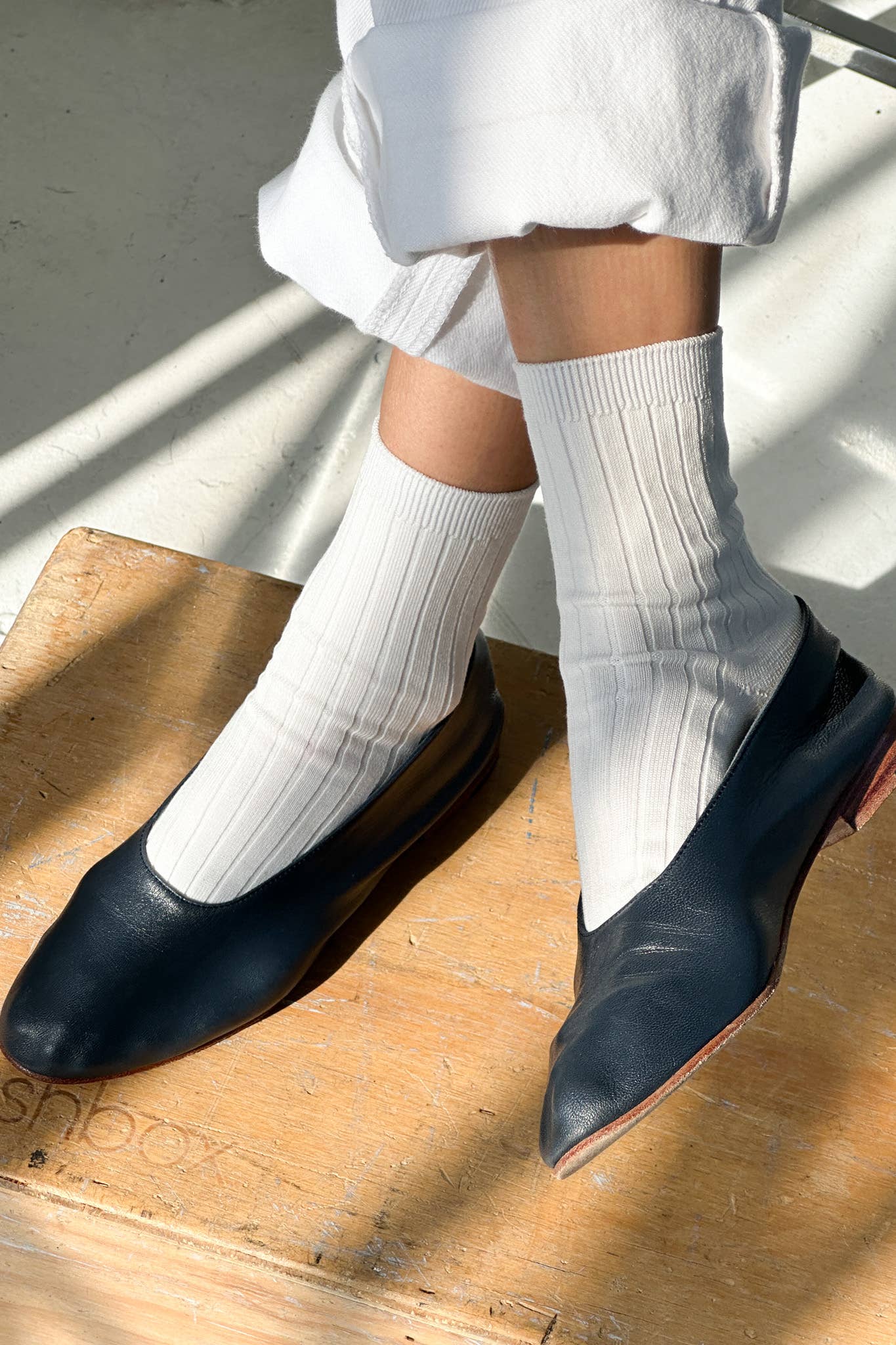 Ribbed Mercerized Cotton Socks in Pesto Green