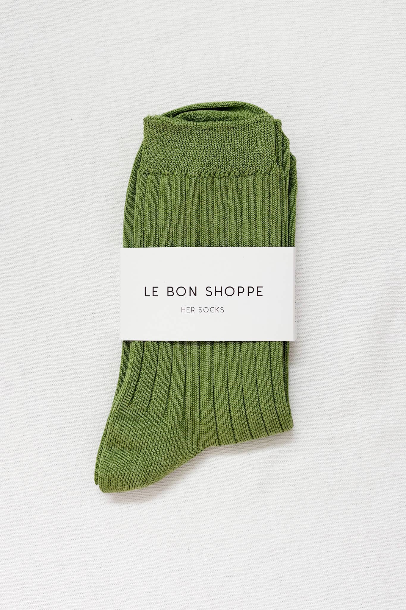 Ribbed Mercerized Cotton Socks in Pesto Green