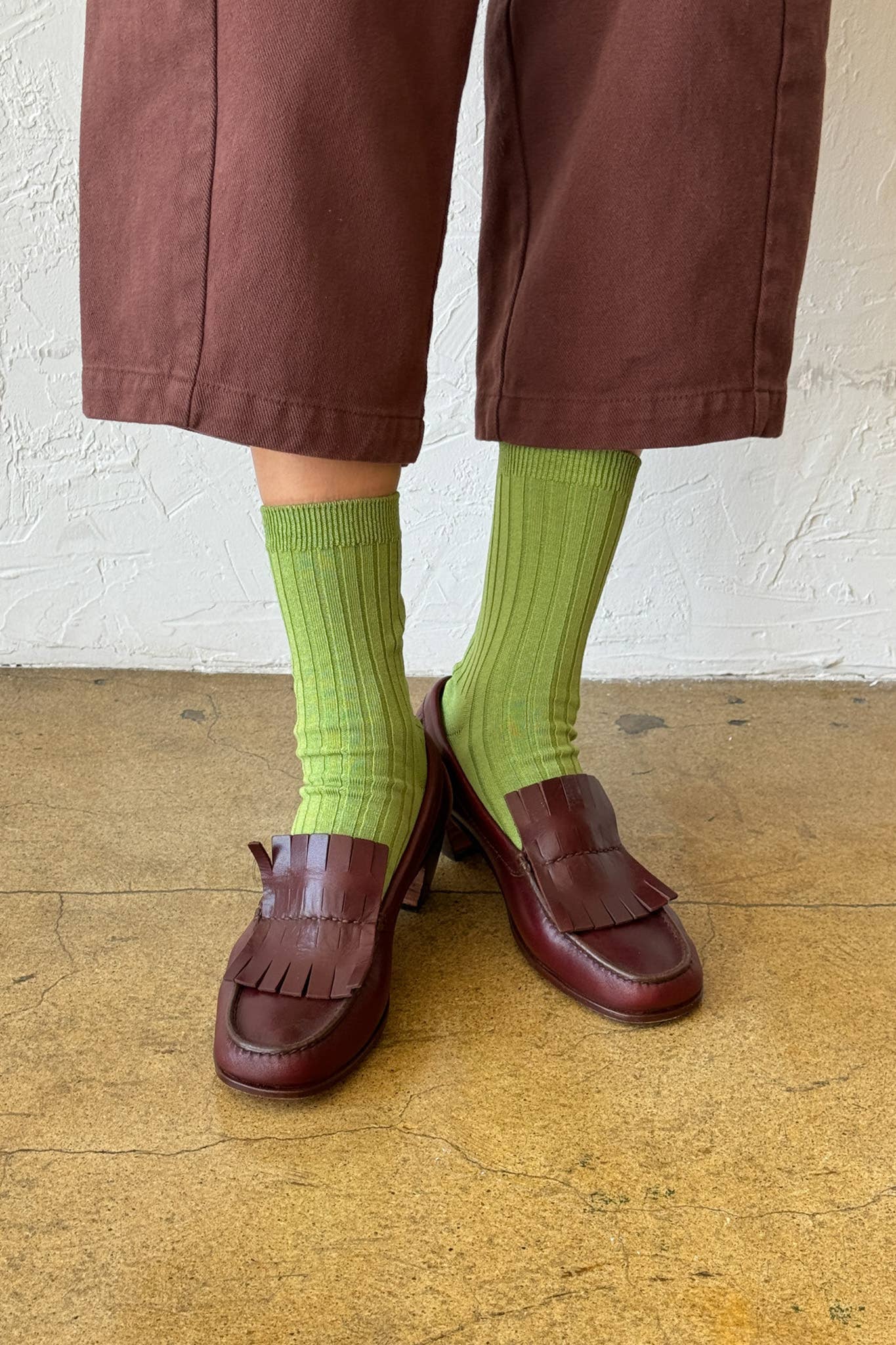 Ribbed Mercerized Cotton Socks in Pesto Green