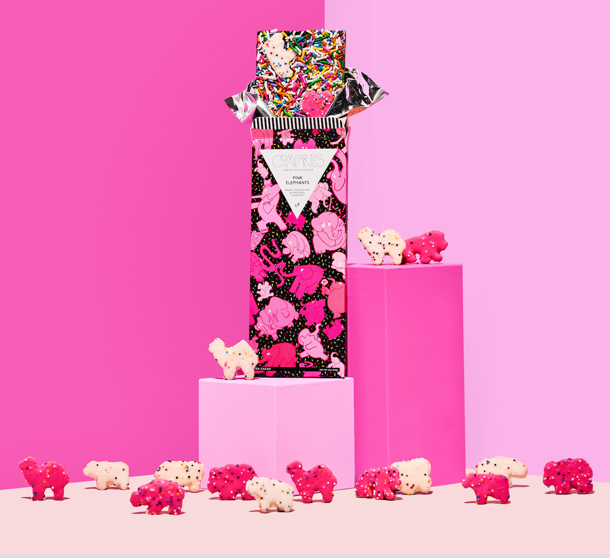 Pink Elephants Animal Cookies Dark Chocolate Bar