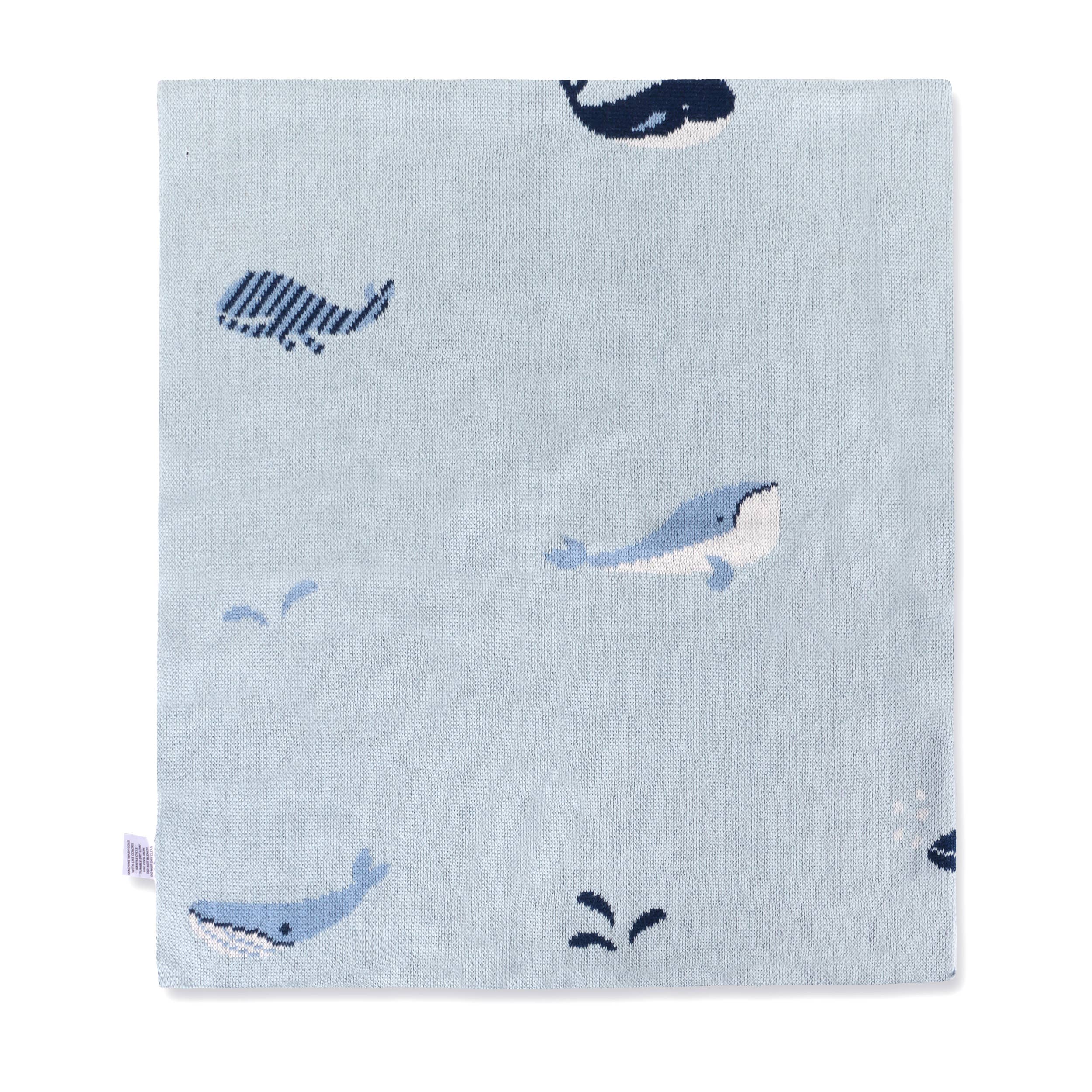 Whales - Organic Cotton Jacquard Knit Baby Blanket: One Size