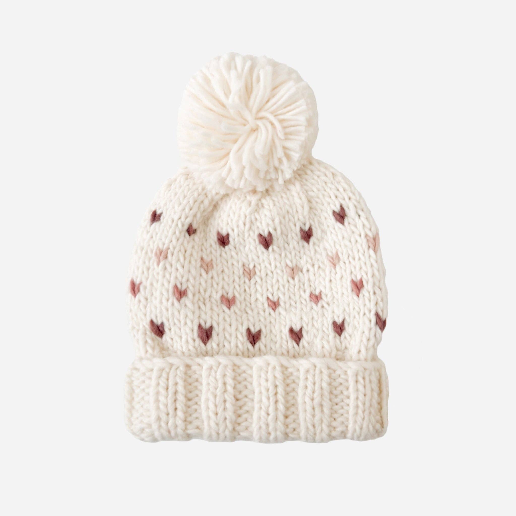 Sawyer Heart Knit Pom Beanie – Mauve