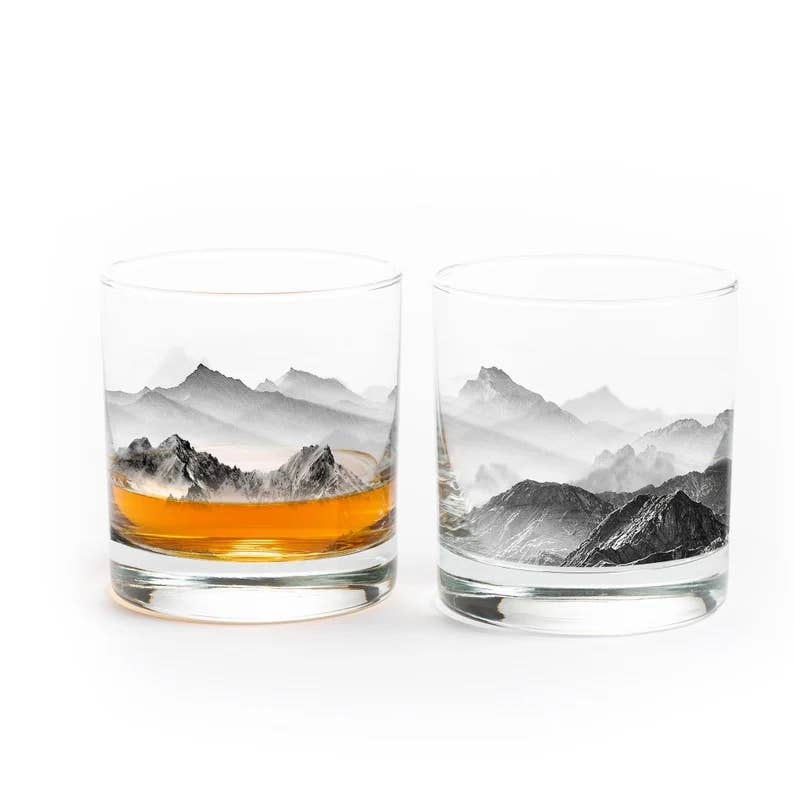 Mountains and Clouds Whiskey Glasses – Set of 2