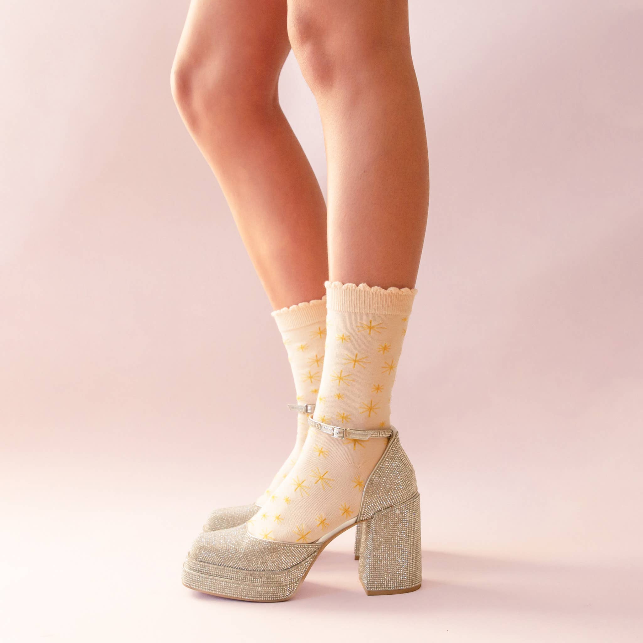 Star Crew Socks | Ivory/Gold