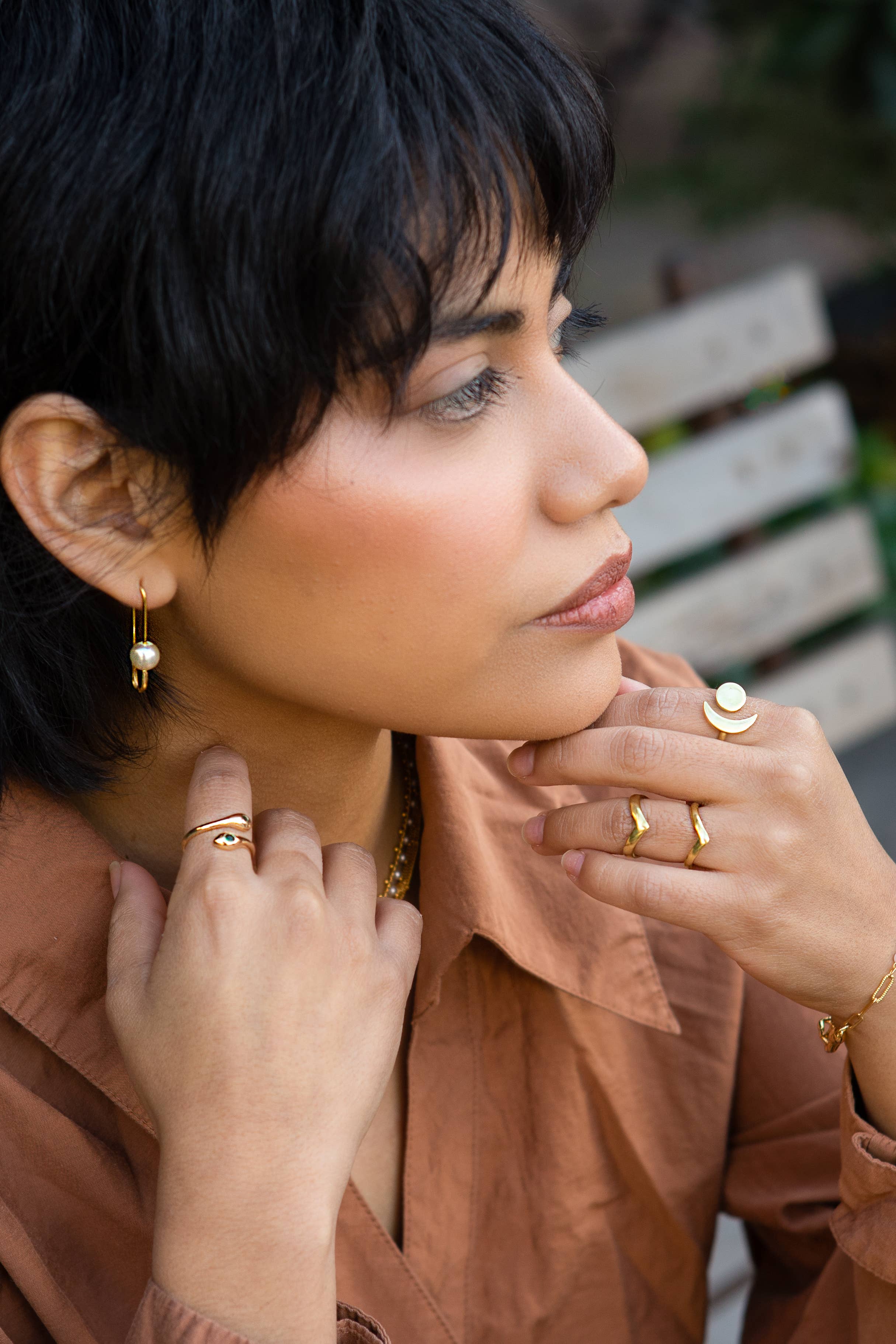 Roxy Pearl and 18K Gold Safety Pin Earrings
