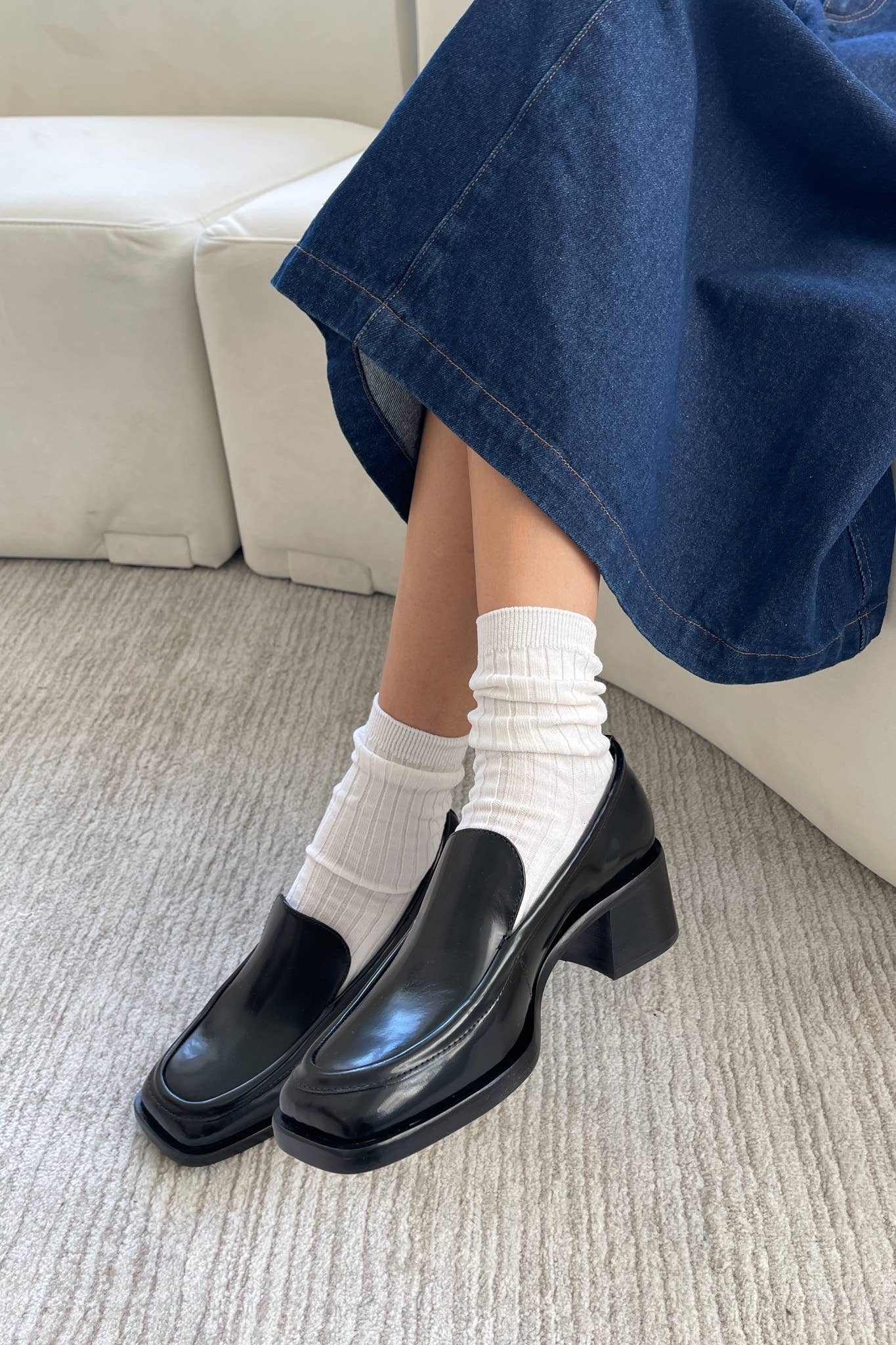 Mercerized Cotton Ribbed Socks in Porcelain