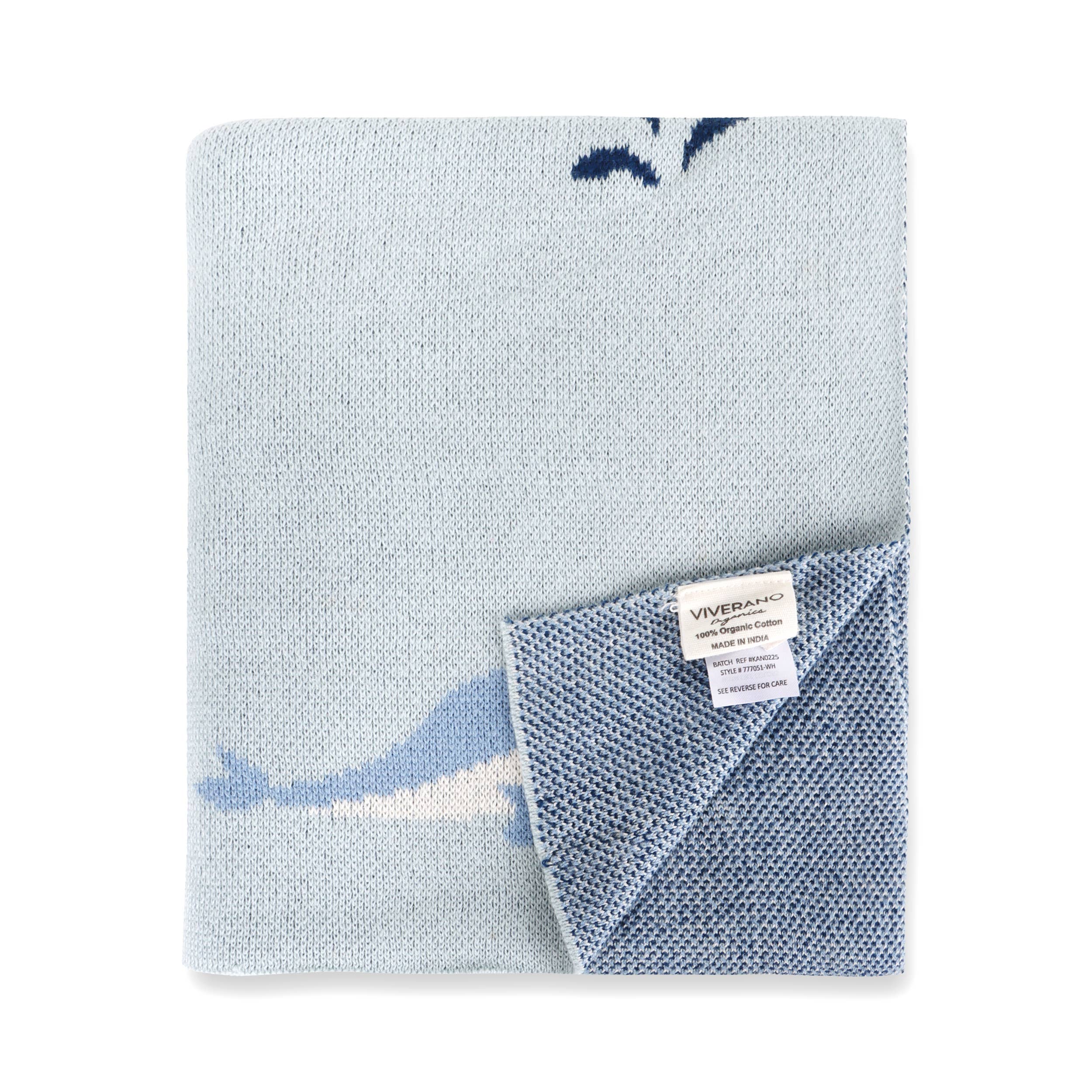 Whales - Organic Cotton Jacquard Knit Baby Blanket: One Size