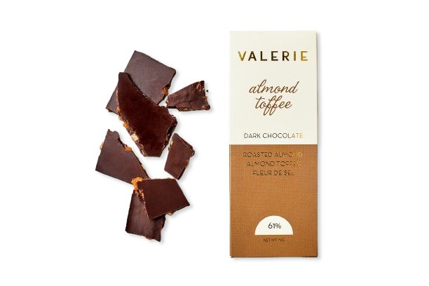 Valerie Almond Toffee 61% Dark Chocolate Bar