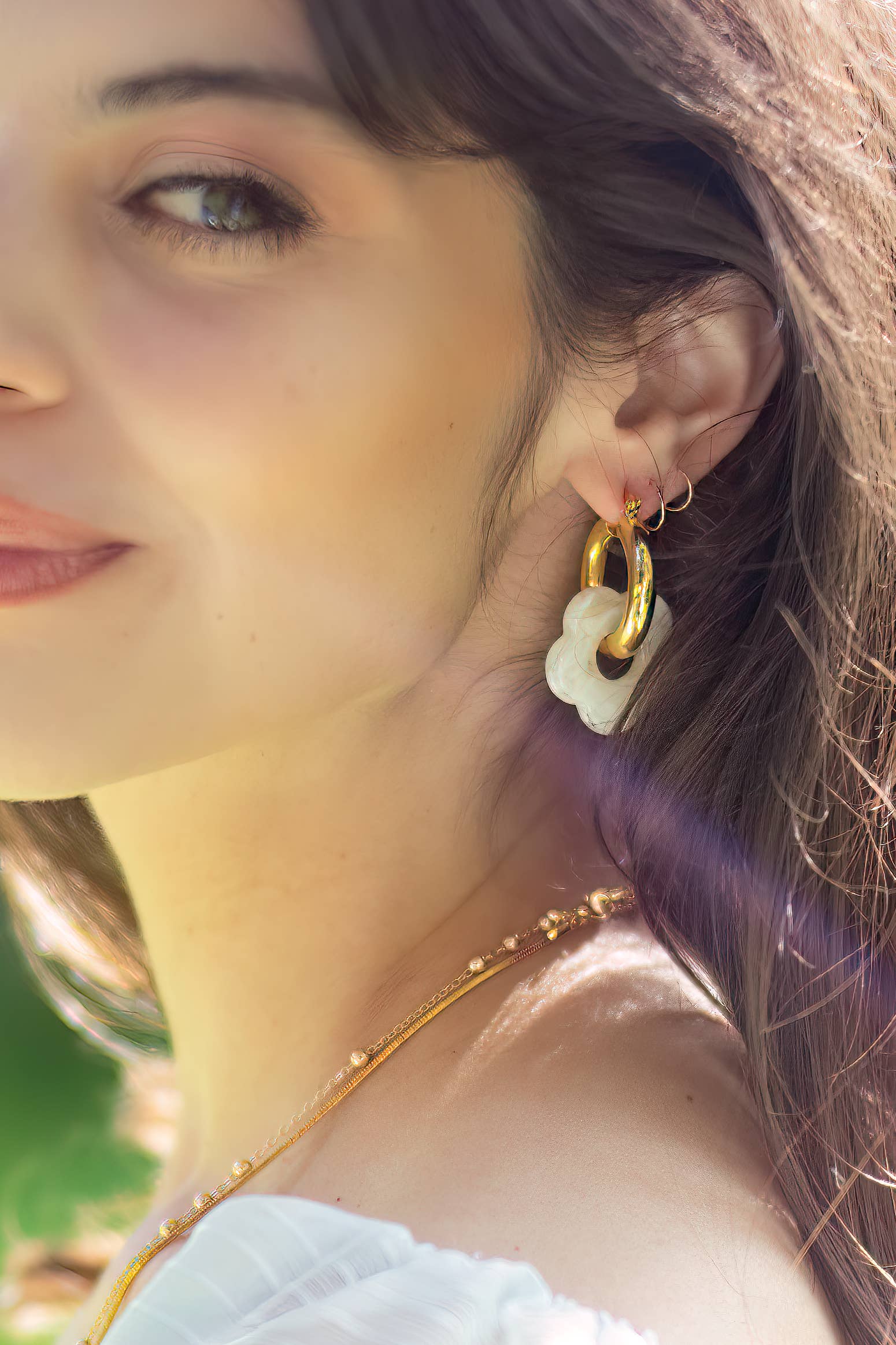Dazy Nights Daisy Hoop Earrings in Cloud