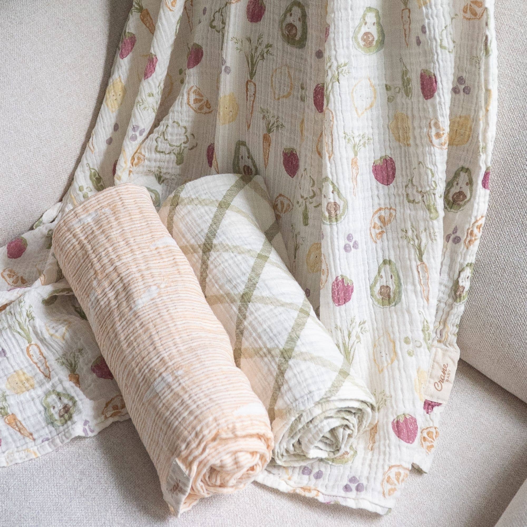 Clementine Cotton Muslin Swaddle Blanket Set of 3