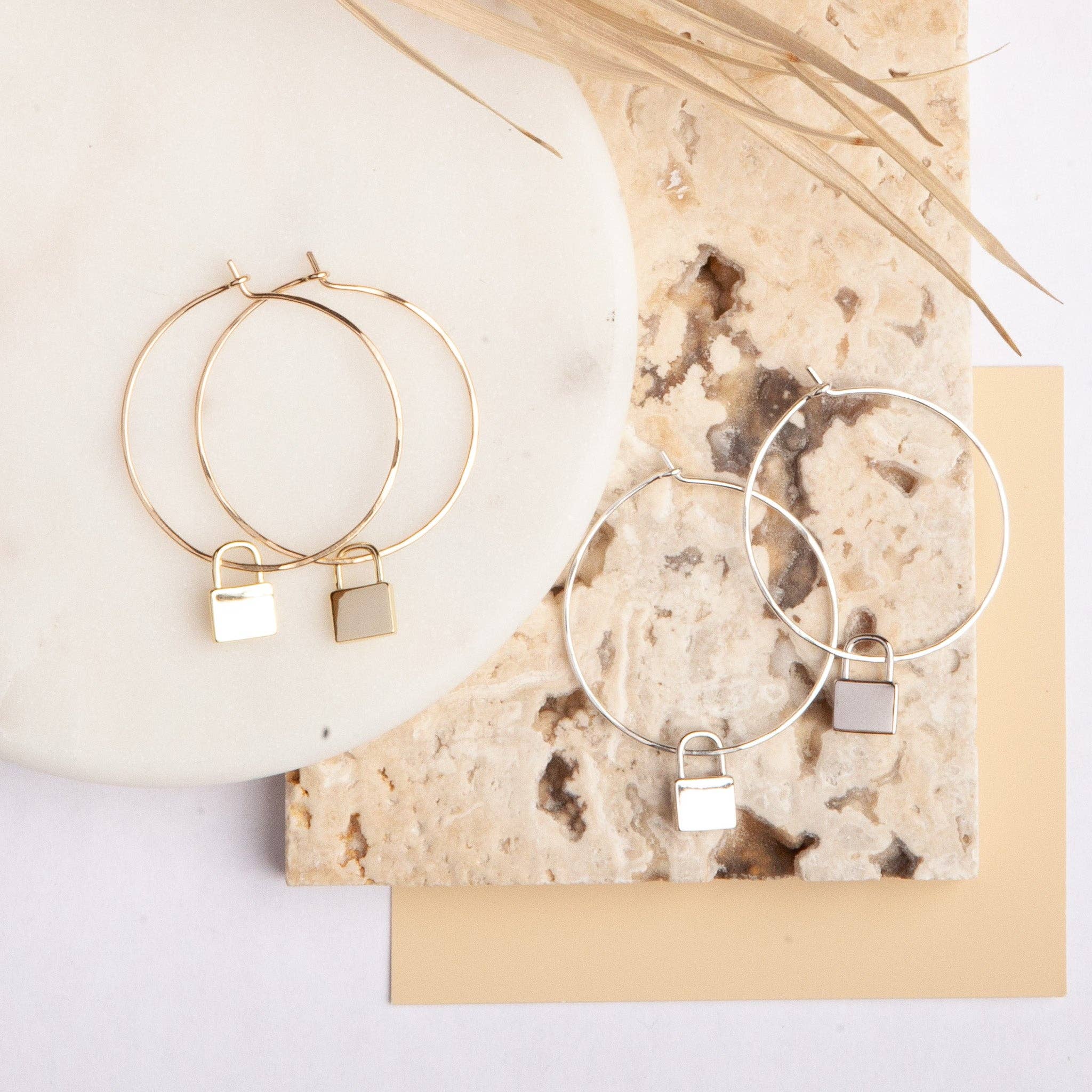 Darby Lock Charm Hoop Earrings – 14K Gold-Filled