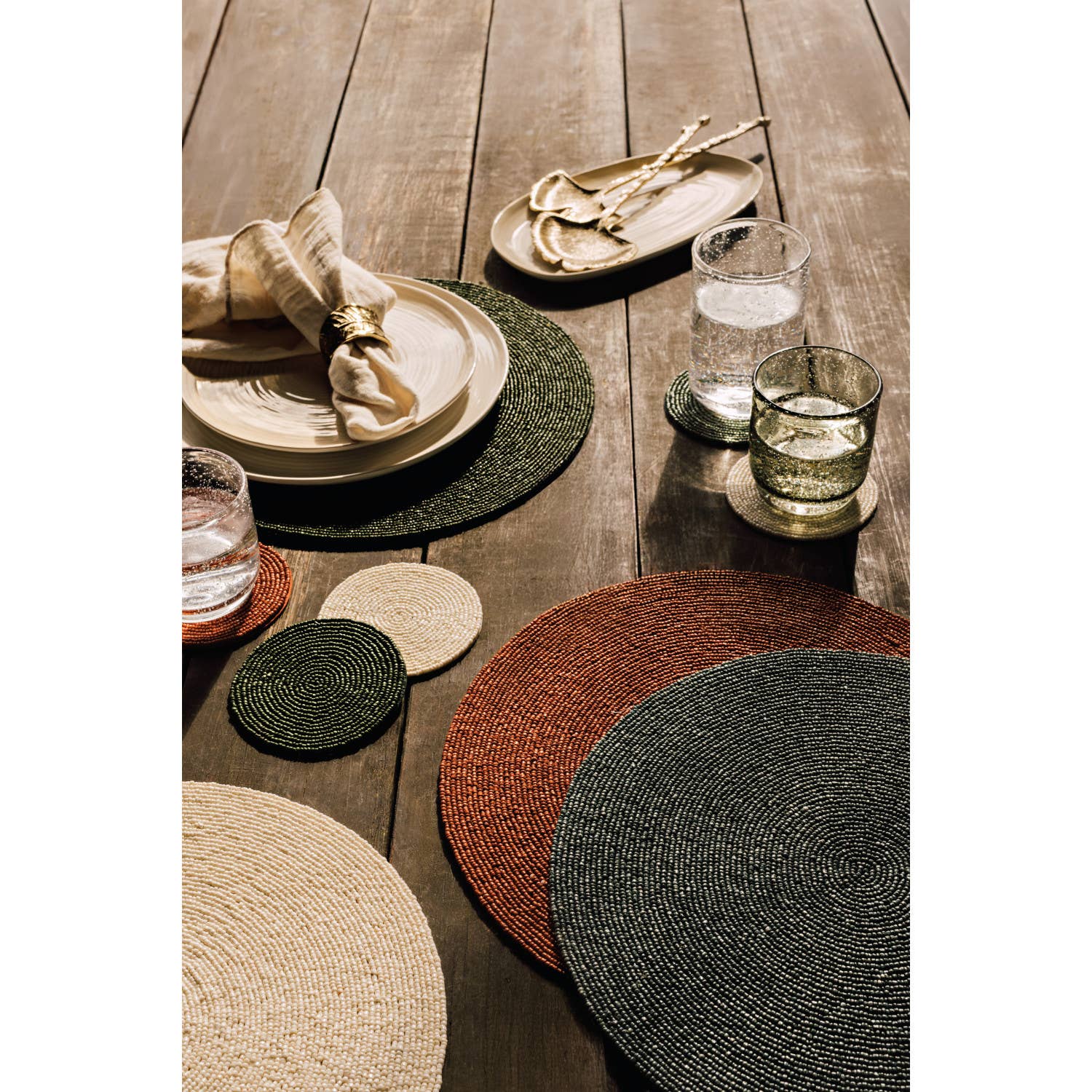 Ivory Beaded Coasters Set of 4