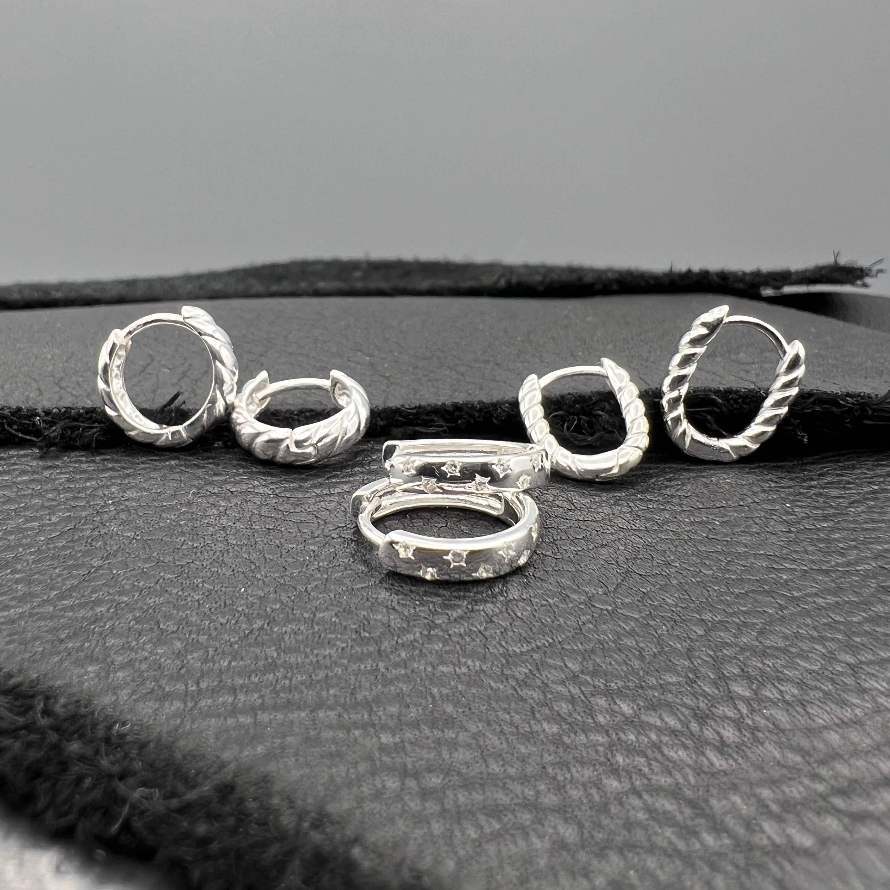Sparkle Star Clicker Huggie Earrings - Sterling Silver