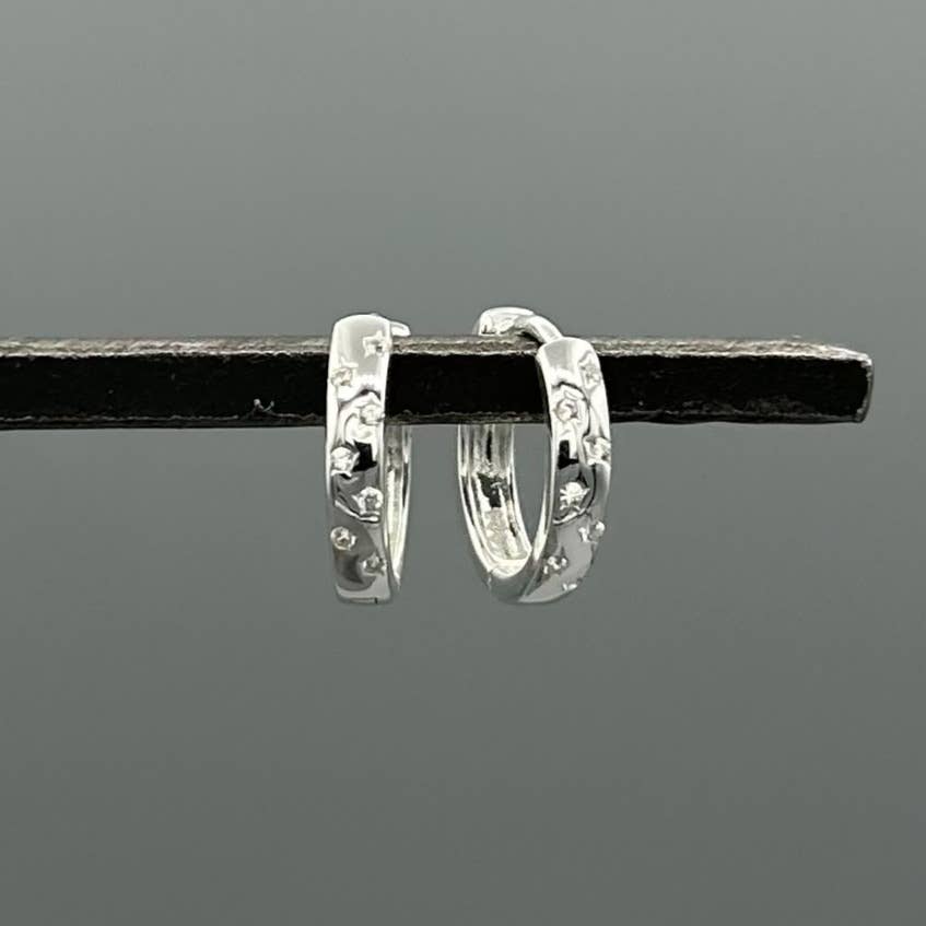 Sparkle Star Clicker Huggie Earrings - Sterling Silver