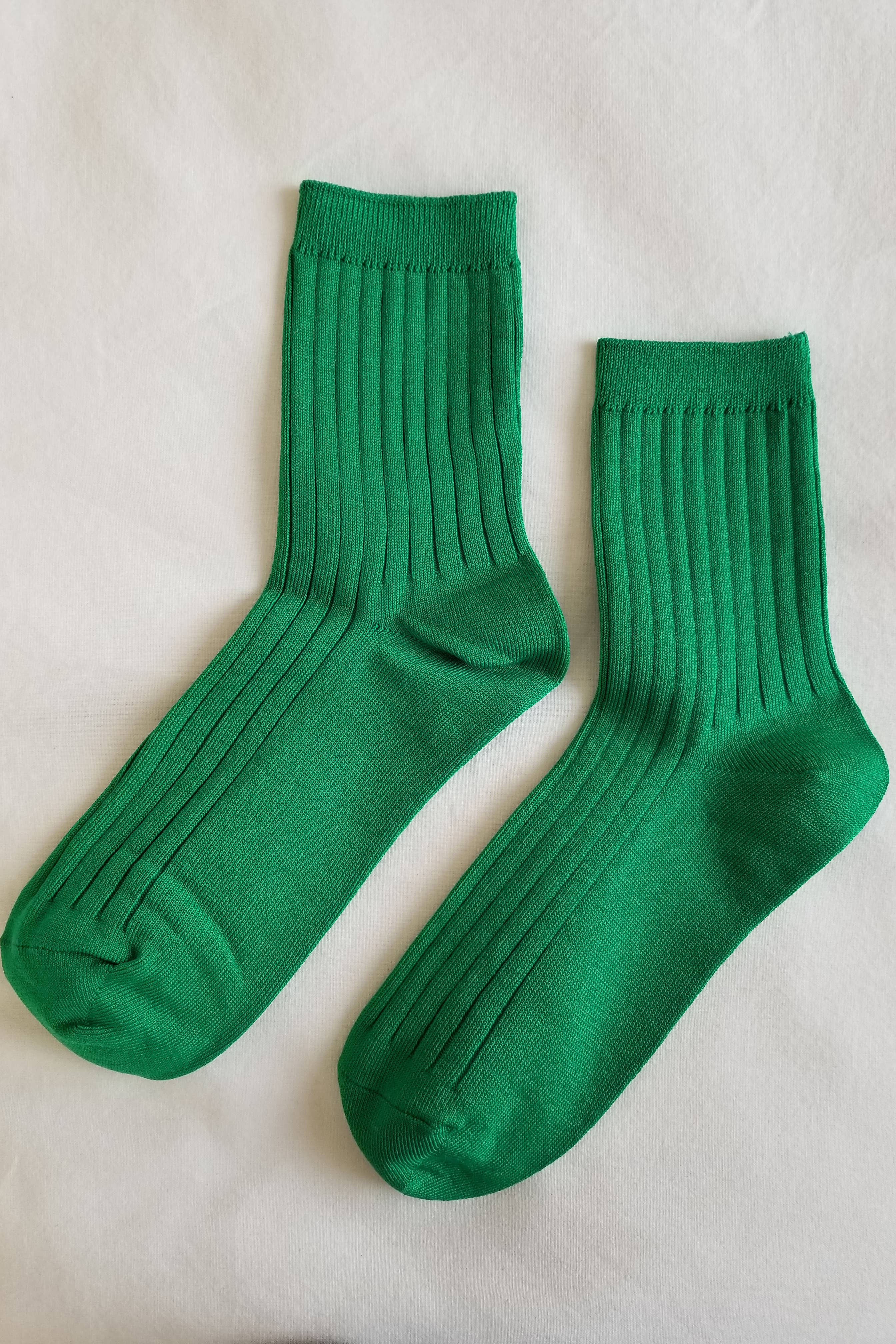 Ribbed Mercerized Cotton Socks in Pesto Green