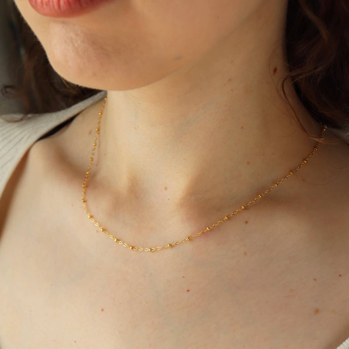 Delicate Beaded Chain Necklace in 14k Gold Fill - 14 Inches