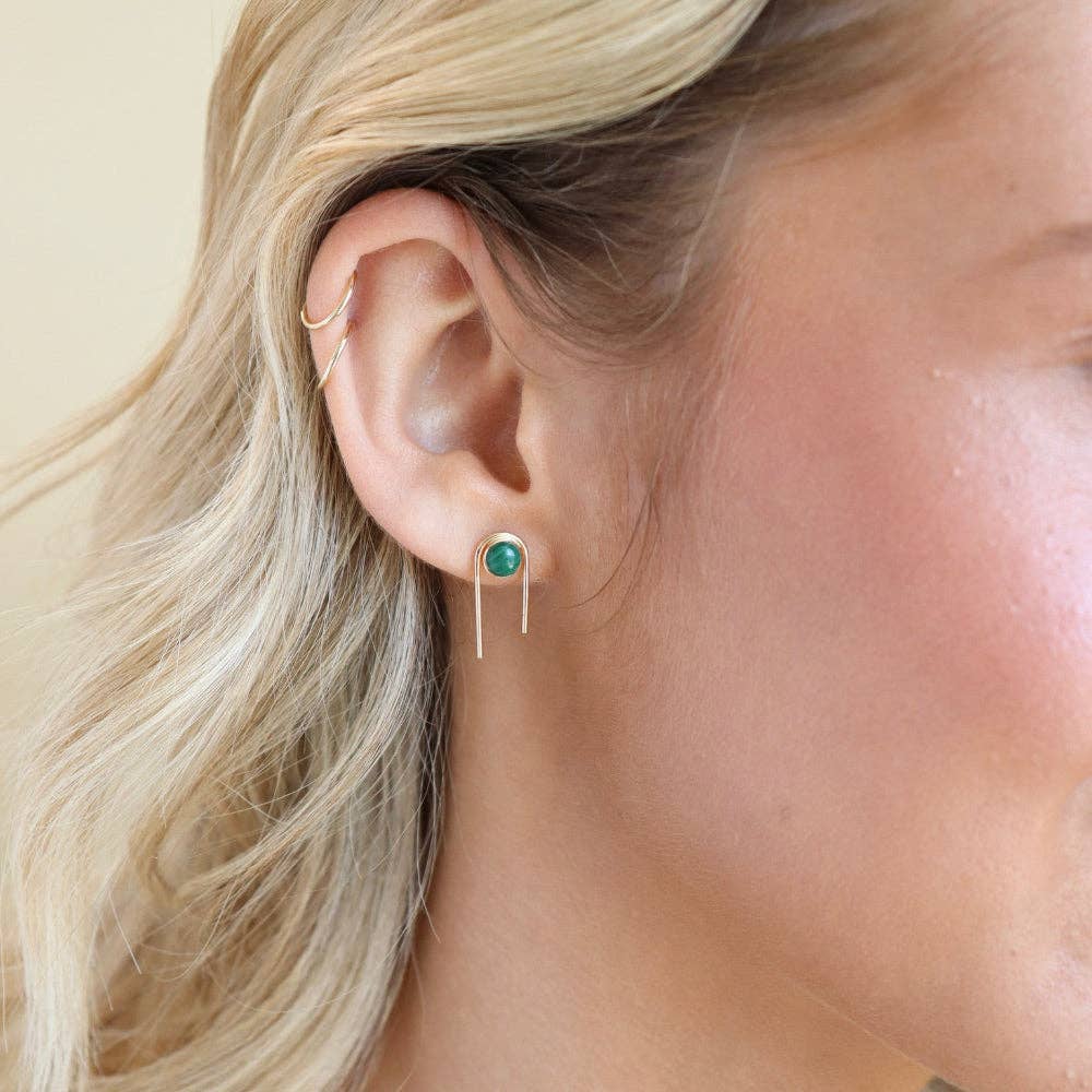Arc Studs with Malachite | Green Stud Earrings: 14k Gold Fill