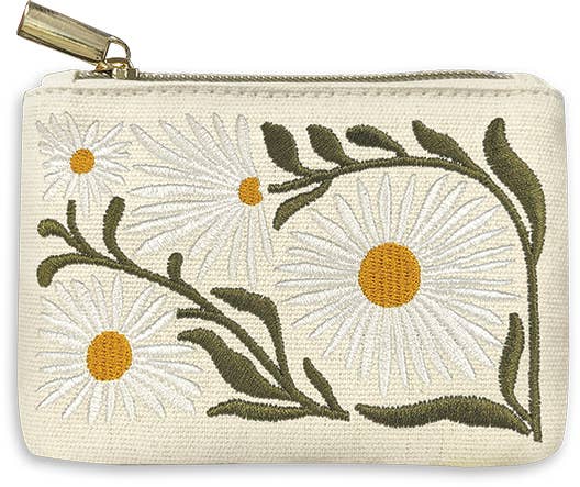 Flower Market Daisy Embroidered Coin Pouch
