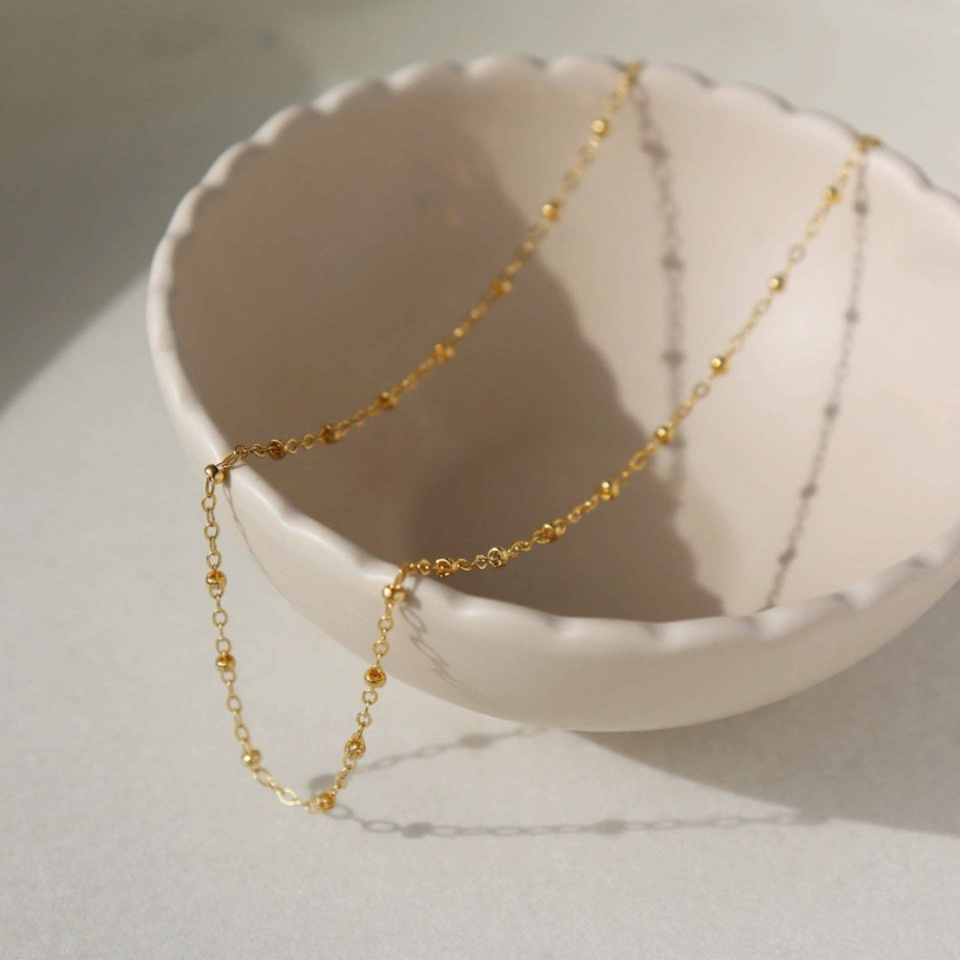 Delicate Beaded Chain Necklace in 14k Gold Fill - 14 Inches