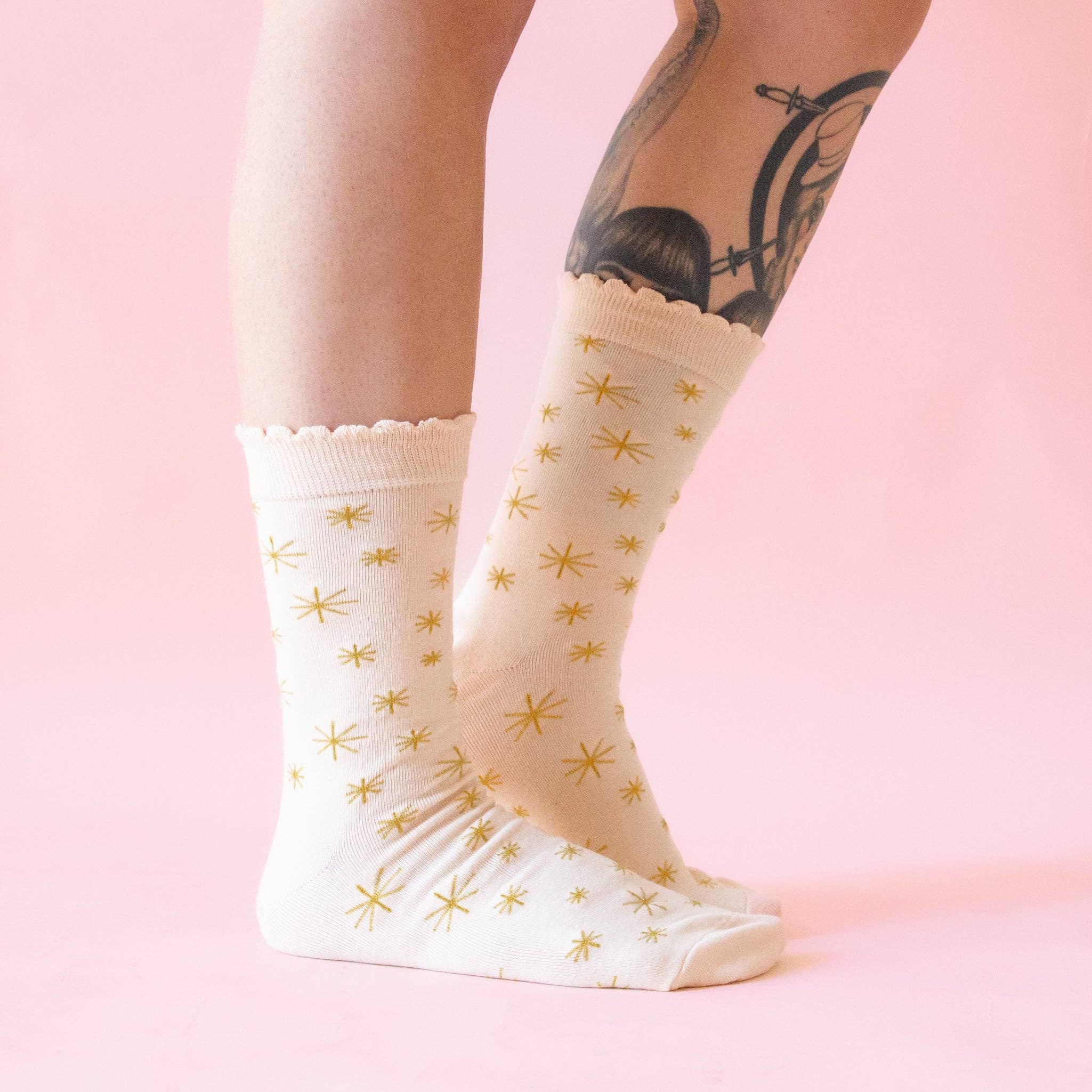 Star Crew Socks | Ivory/Gold