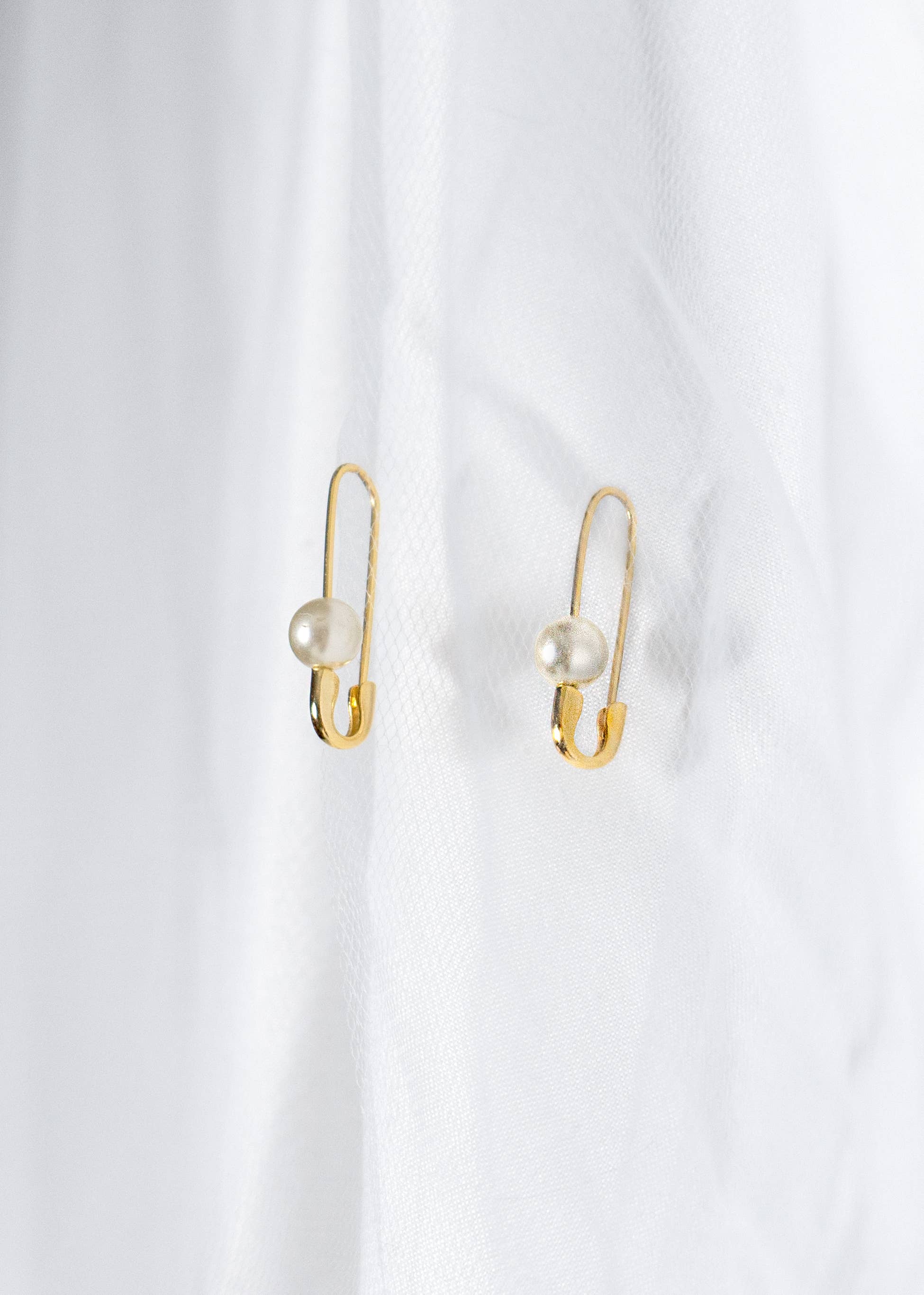 Roxy Pearl and 18K Gold Safety Pin Earrings