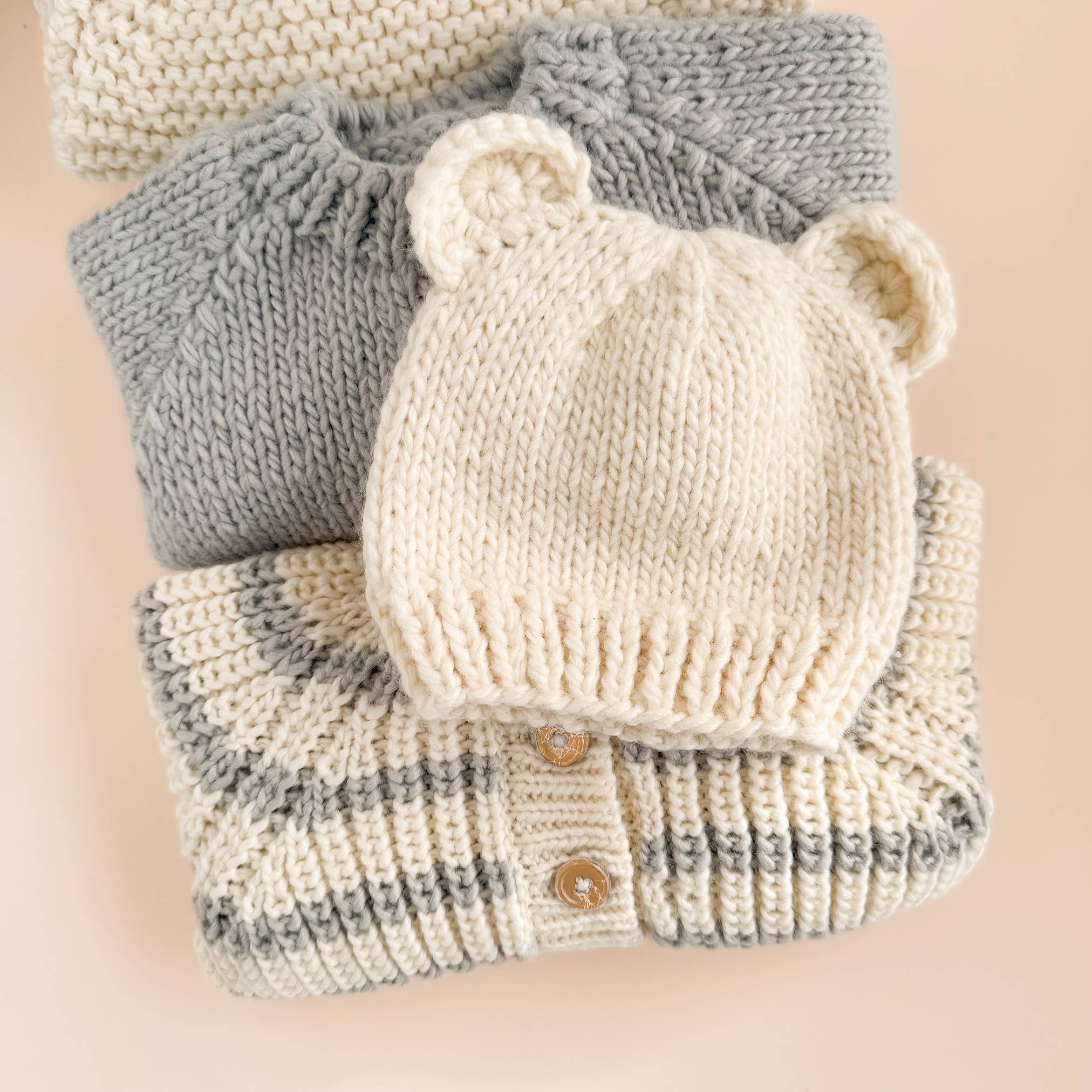 Bear Hat, Cream Baby Shower Kid Accessories Fall Winter Gift: S; 6-24M